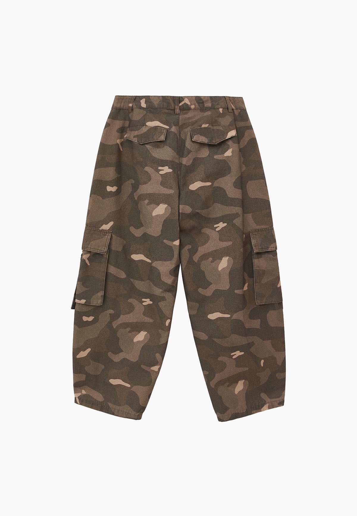 Camouflage Patterned Barrel Leg Cargo Pants - Green