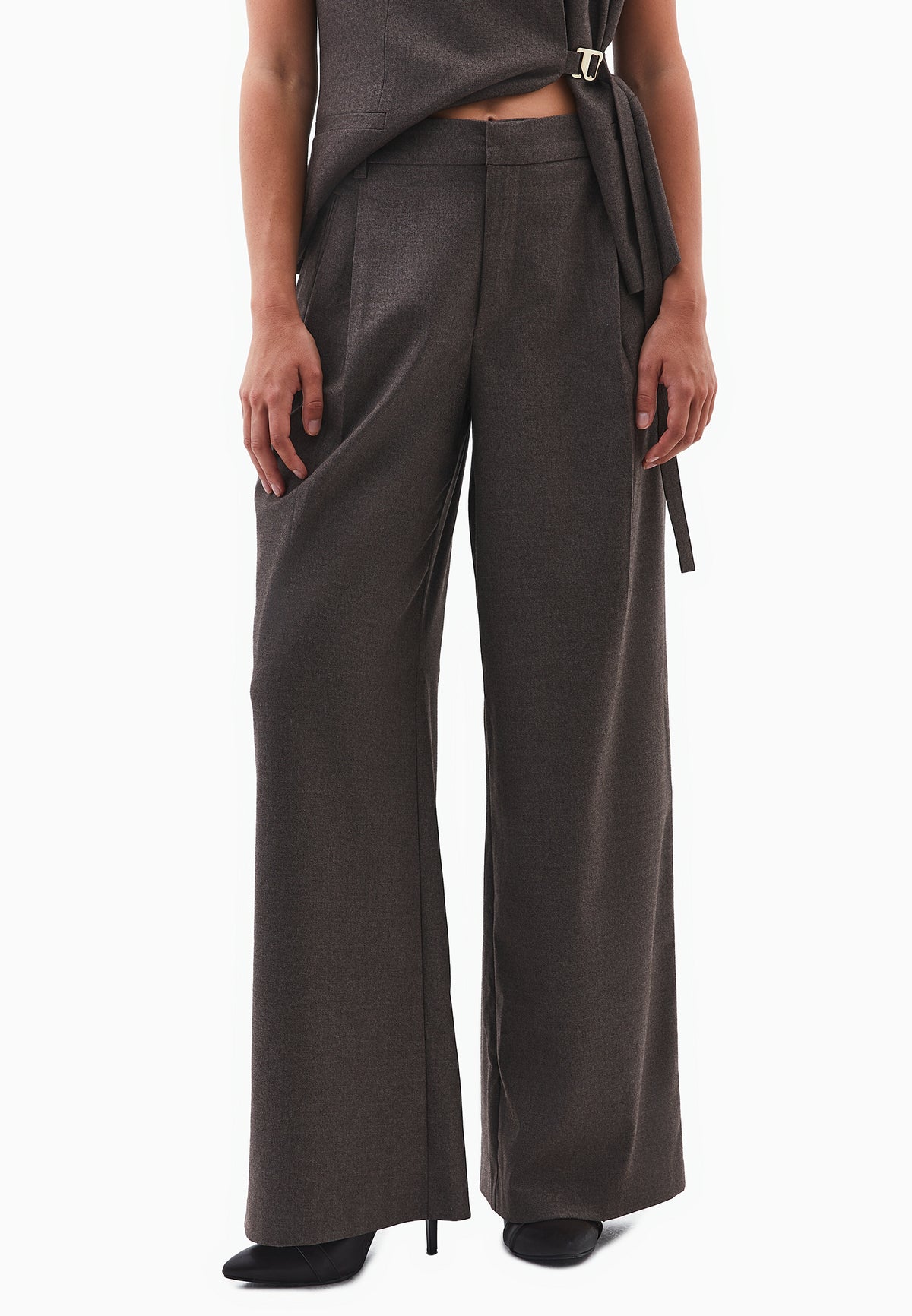 Wide Leg High Waist Trousers - Brown