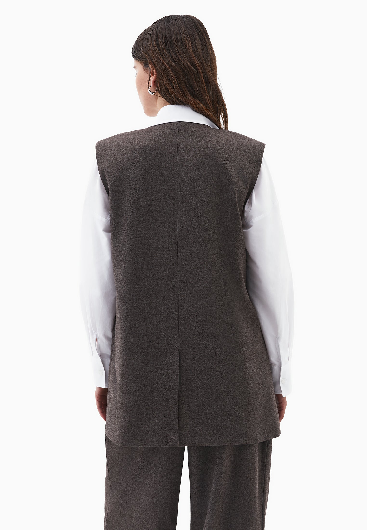 V Neck Button Detailed Oversize Vest - CARAFE MELANGE