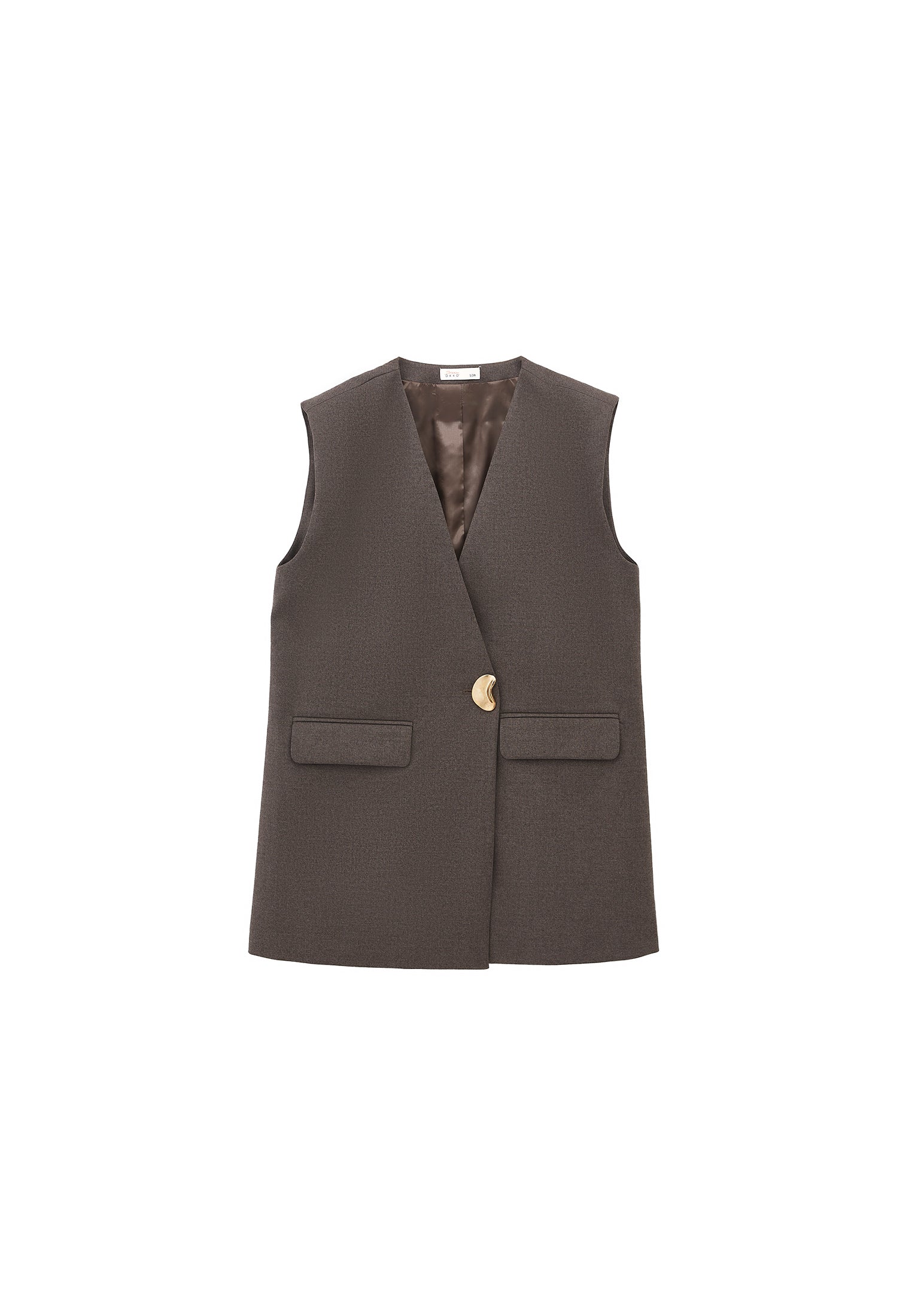 V Neck Button Detailed Oversize Vest - CARAFE MELANGE