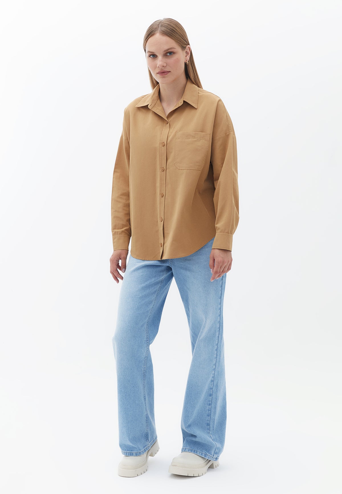 Oversized Shirt With Pocket - Beige