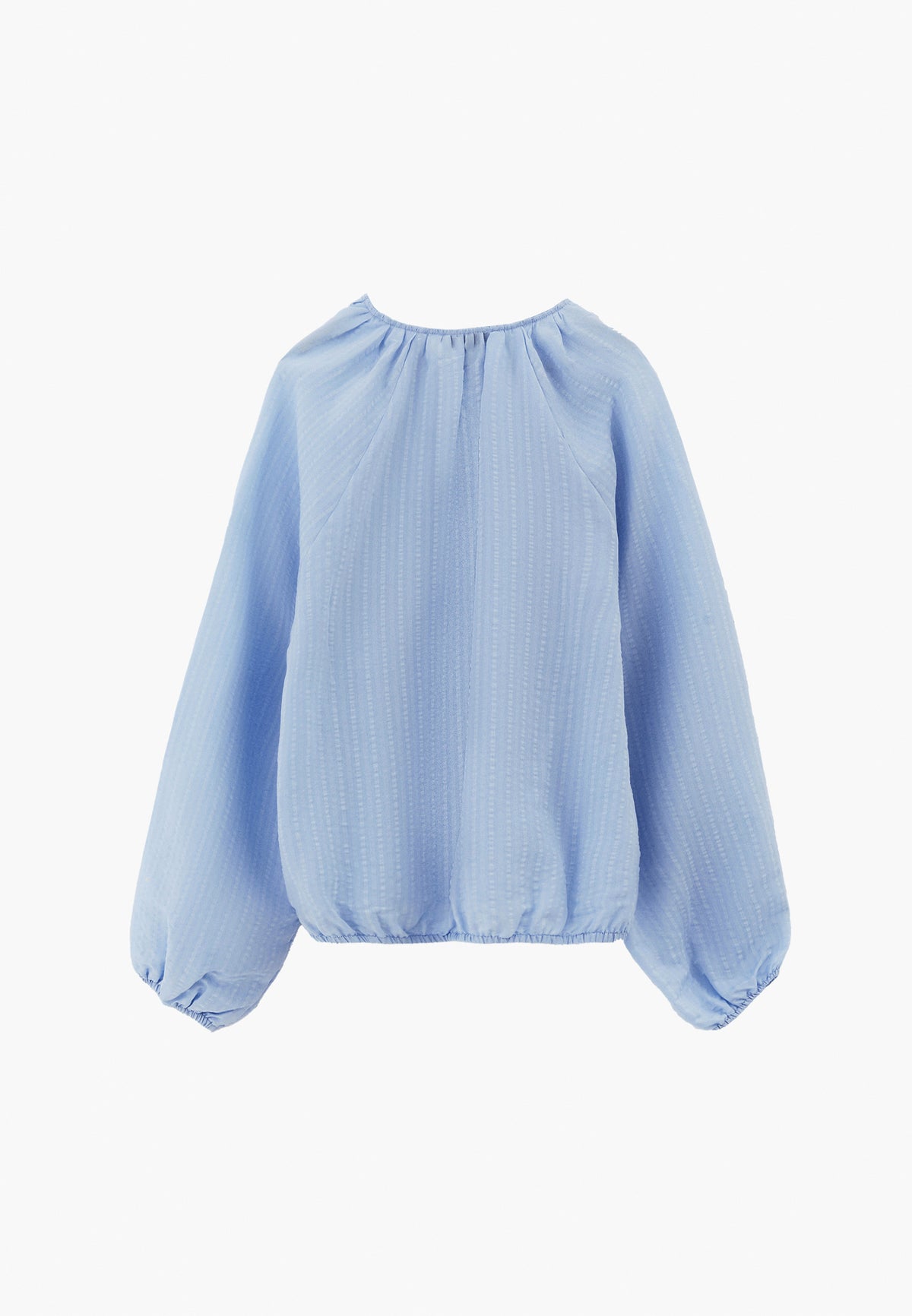 Balloon Shape High Neck Long Sleeve Blouse - Blue