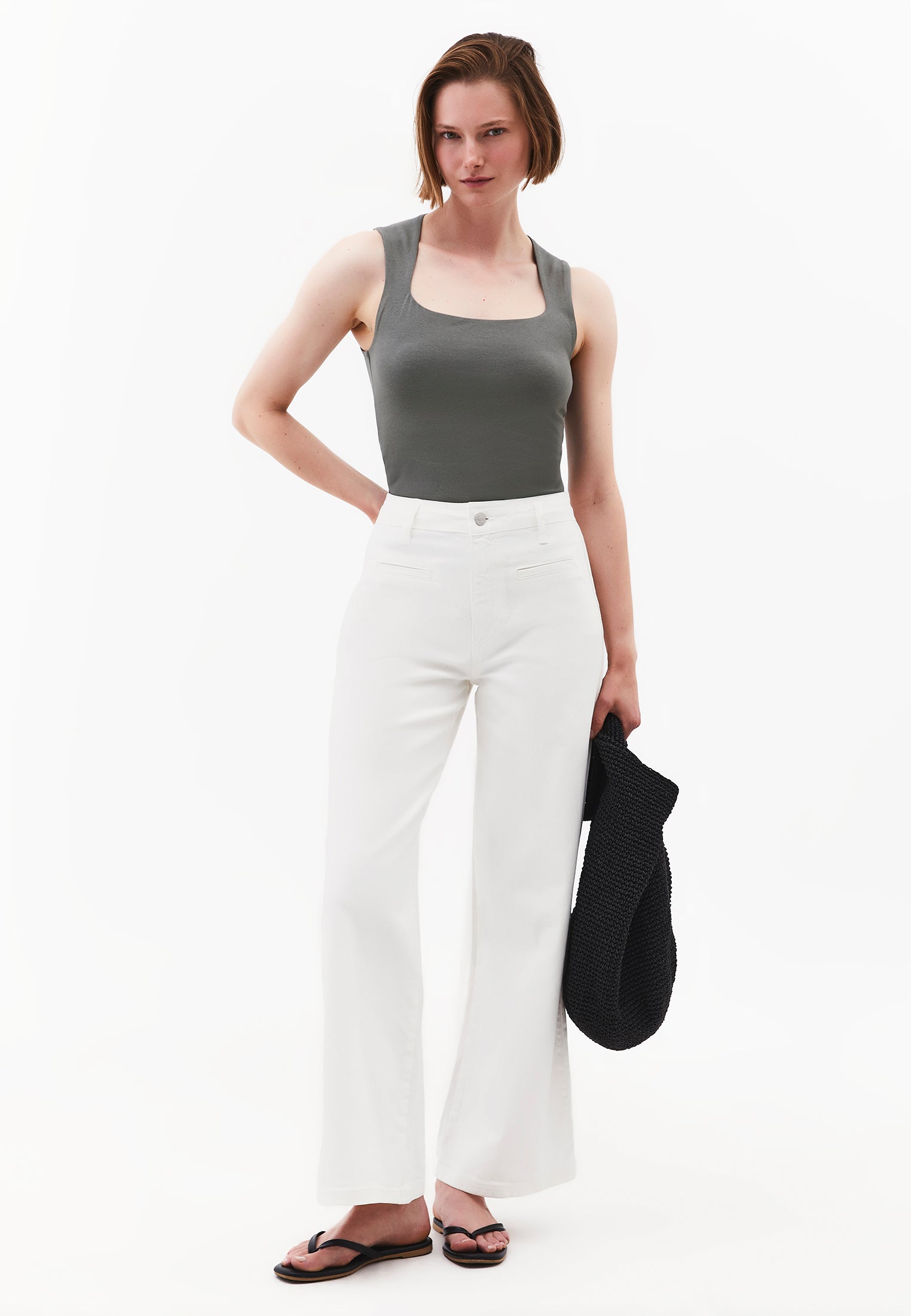 Square Neck Bodycon Standard Tank Top - CASTOR GRAY