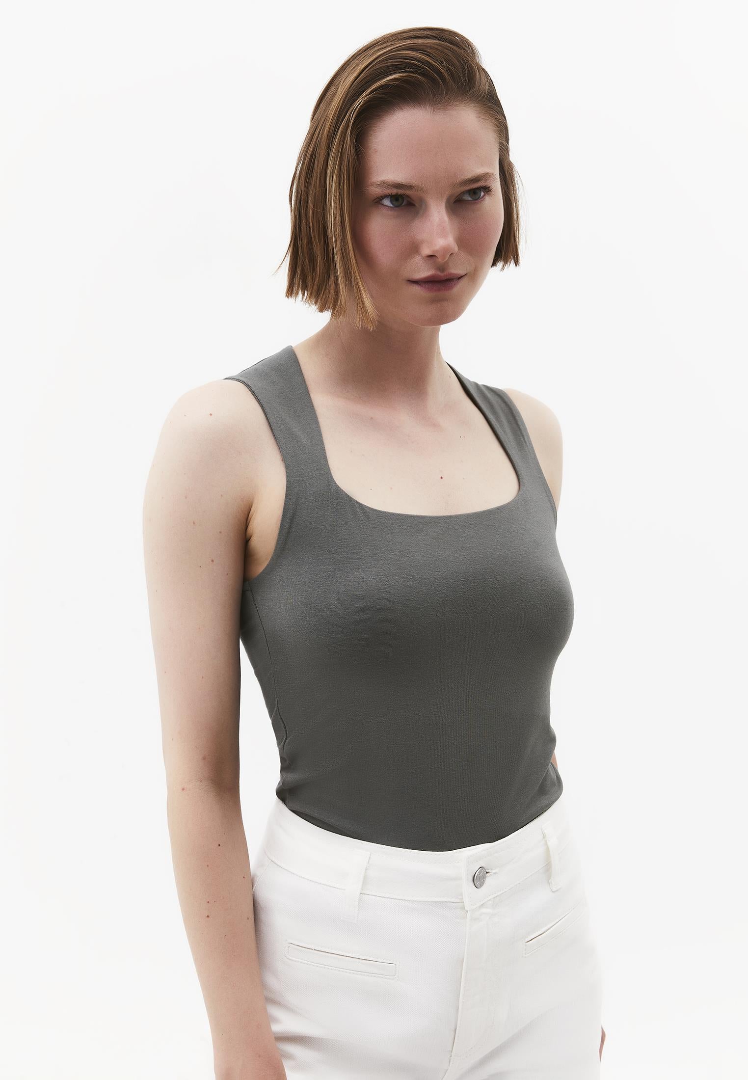 Square Neck Bodycon Standard Tank Top - CASTOR GRAY