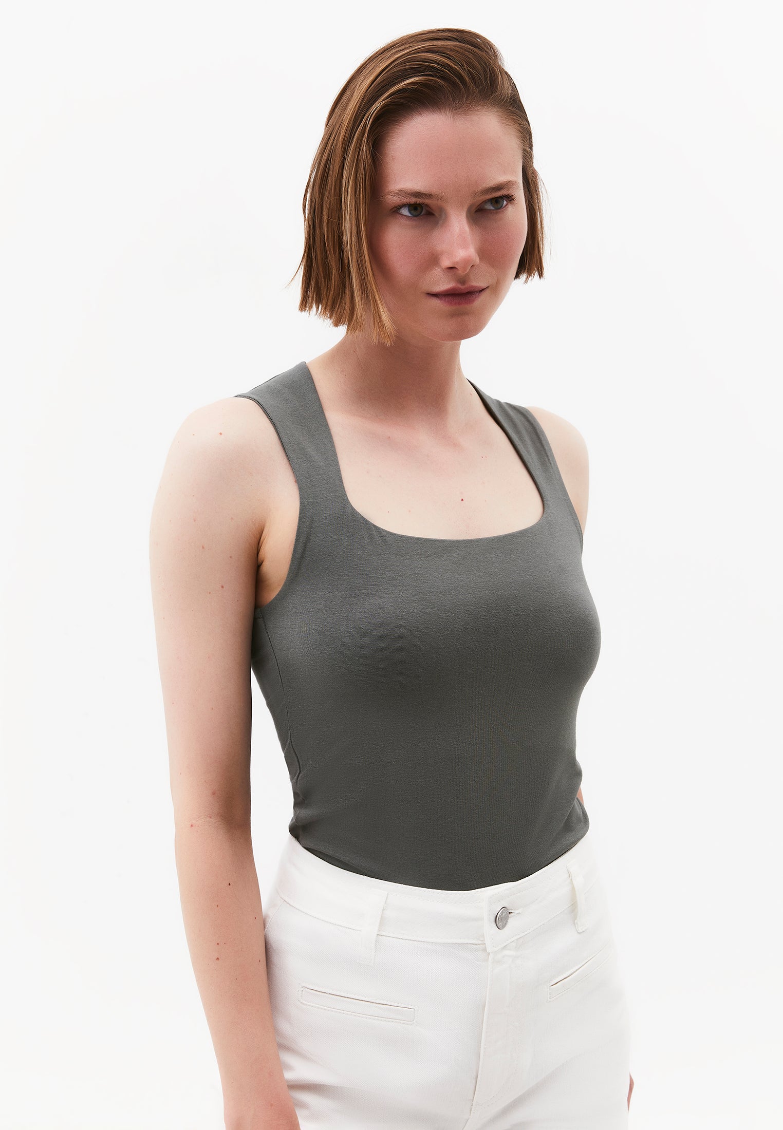Square Neck Bodycon Standard Tank Top - CASTOR GRAY