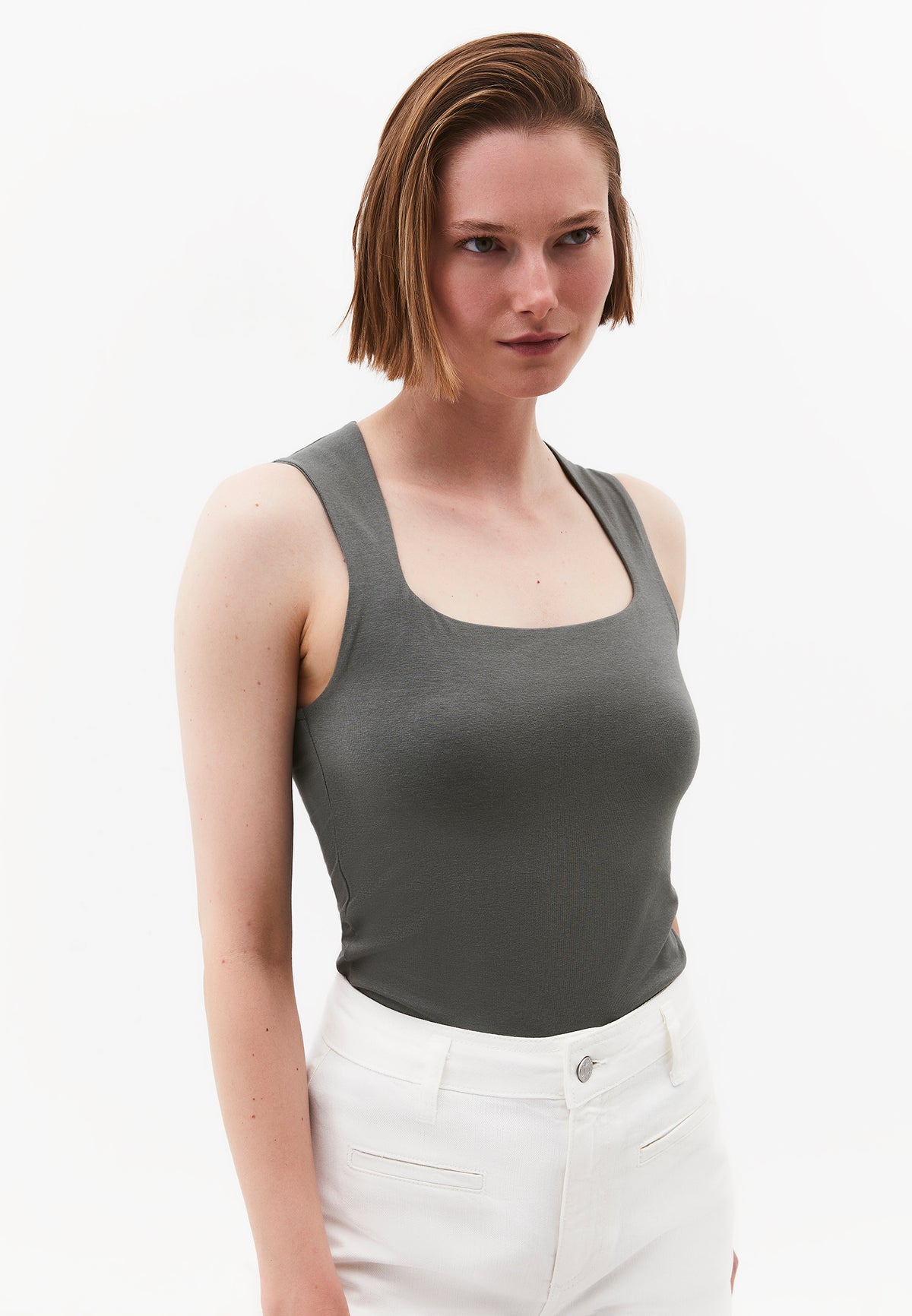 Square Neck Bodycon Standard Tank Top - Grey