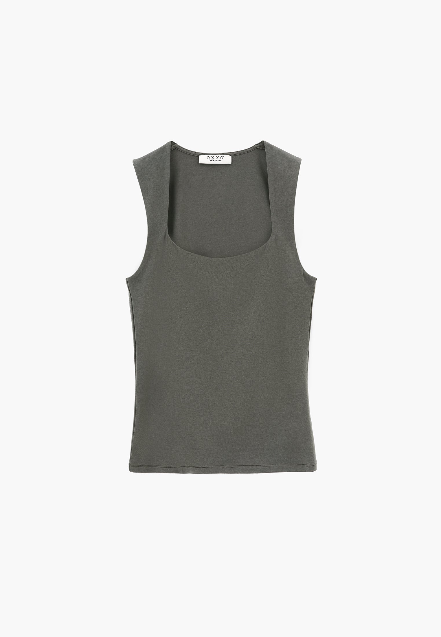 Square Neck Bodycon Standard Tank Top - CASTOR GRAY