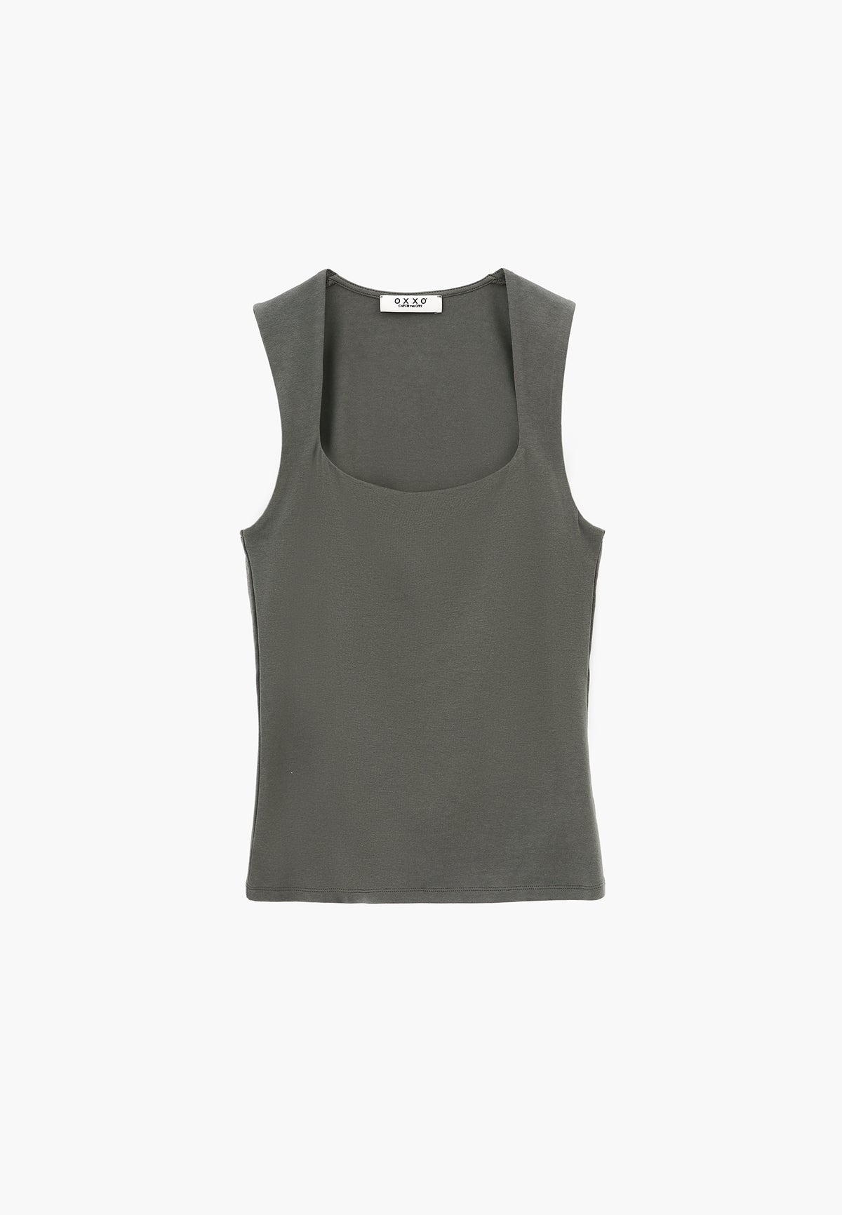 Square Neck Bodycon Standard Tank Top - Grey
