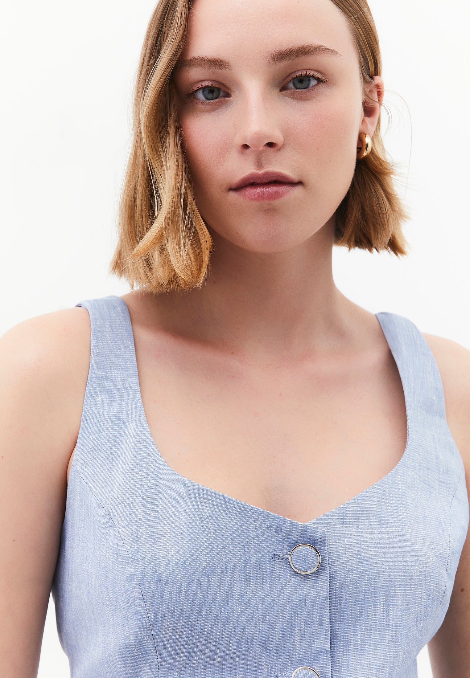 Vest With Button Detail And Sweetheart Neckline - CHAMBRAY BLUE