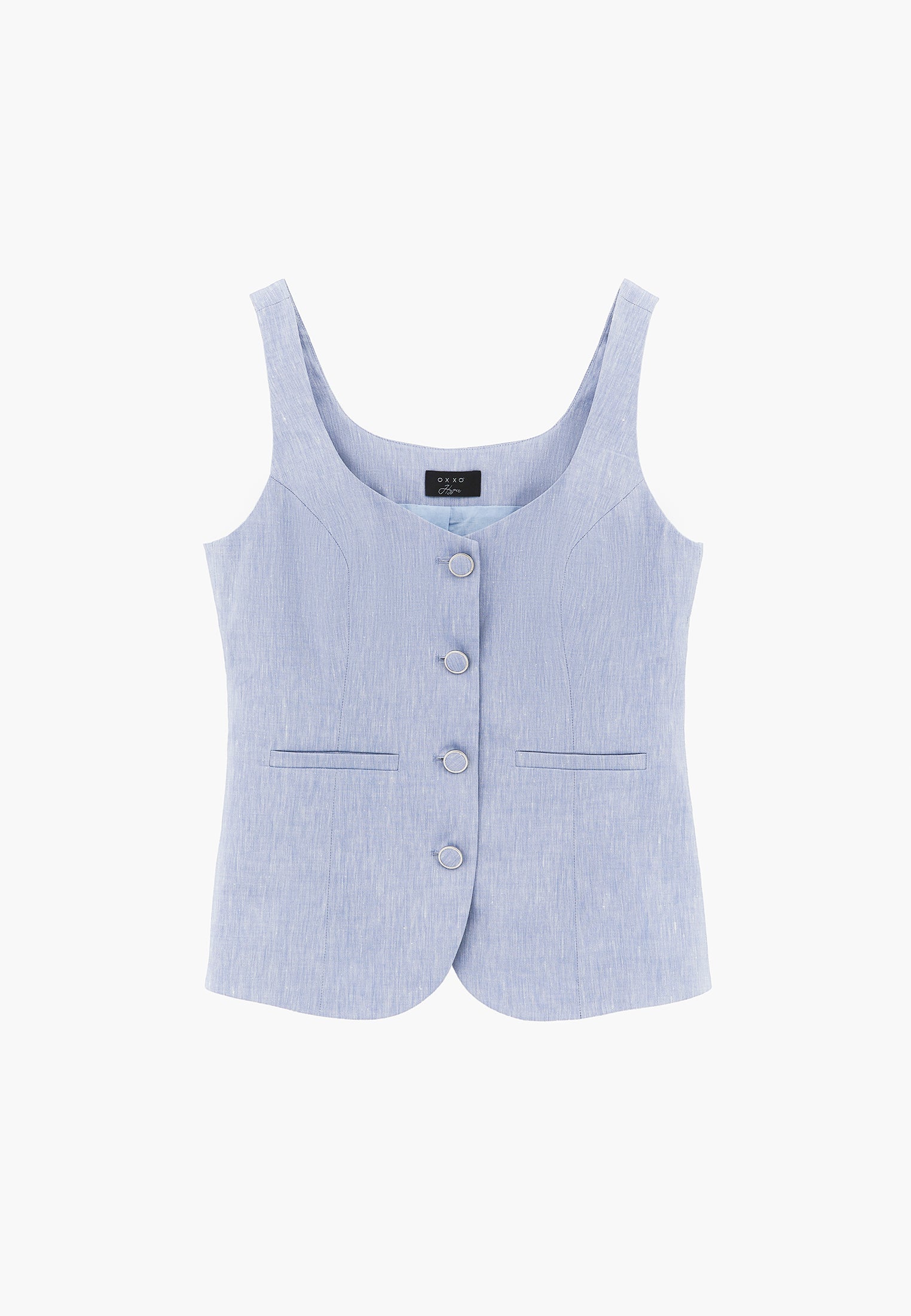 Vest With Button Detail And Sweetheart Neckline - CHAMBRAY BLUE