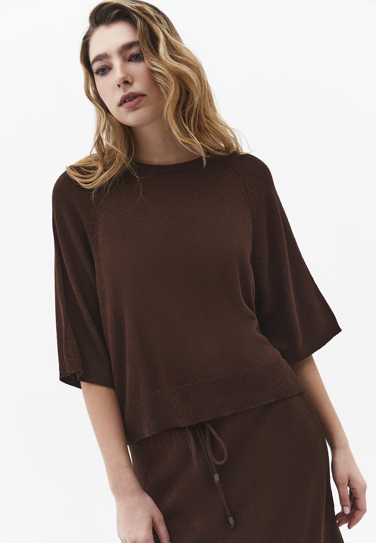 Raglan Sleeve Loose Fit Crew Neck Sweater - CHICORY COFFEE