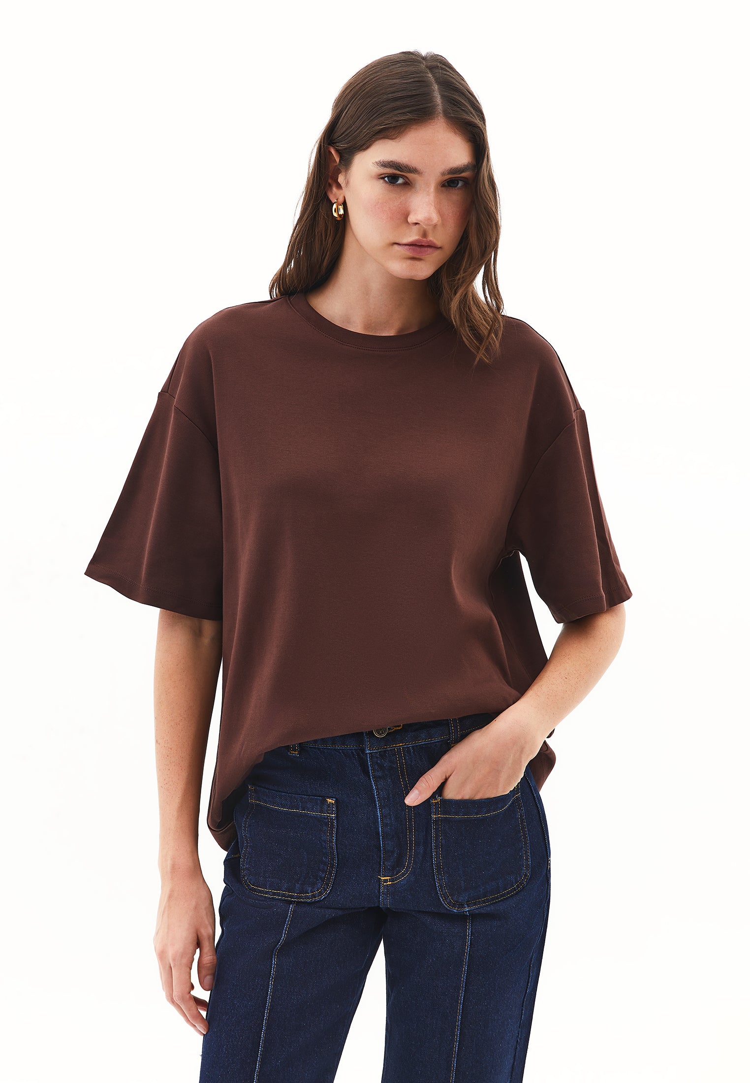 Oversized cotton t-shirt - CHICORY COFFEE