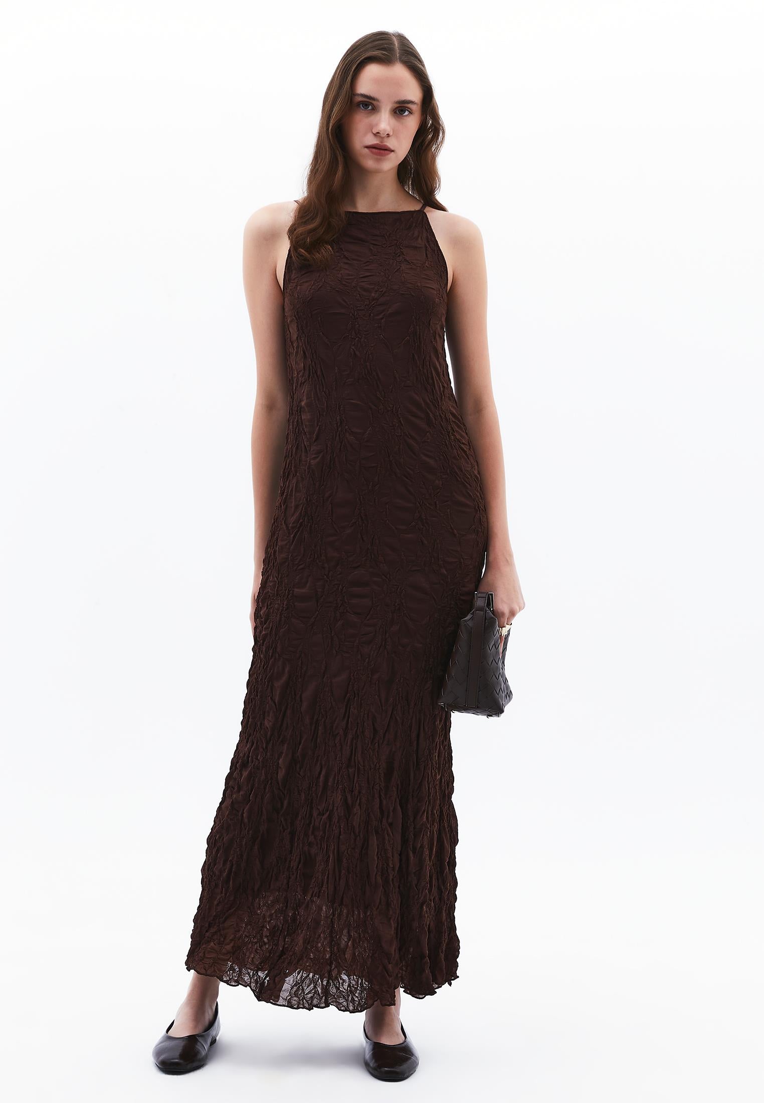 Long Lace Dress - CHICORY COFFEE