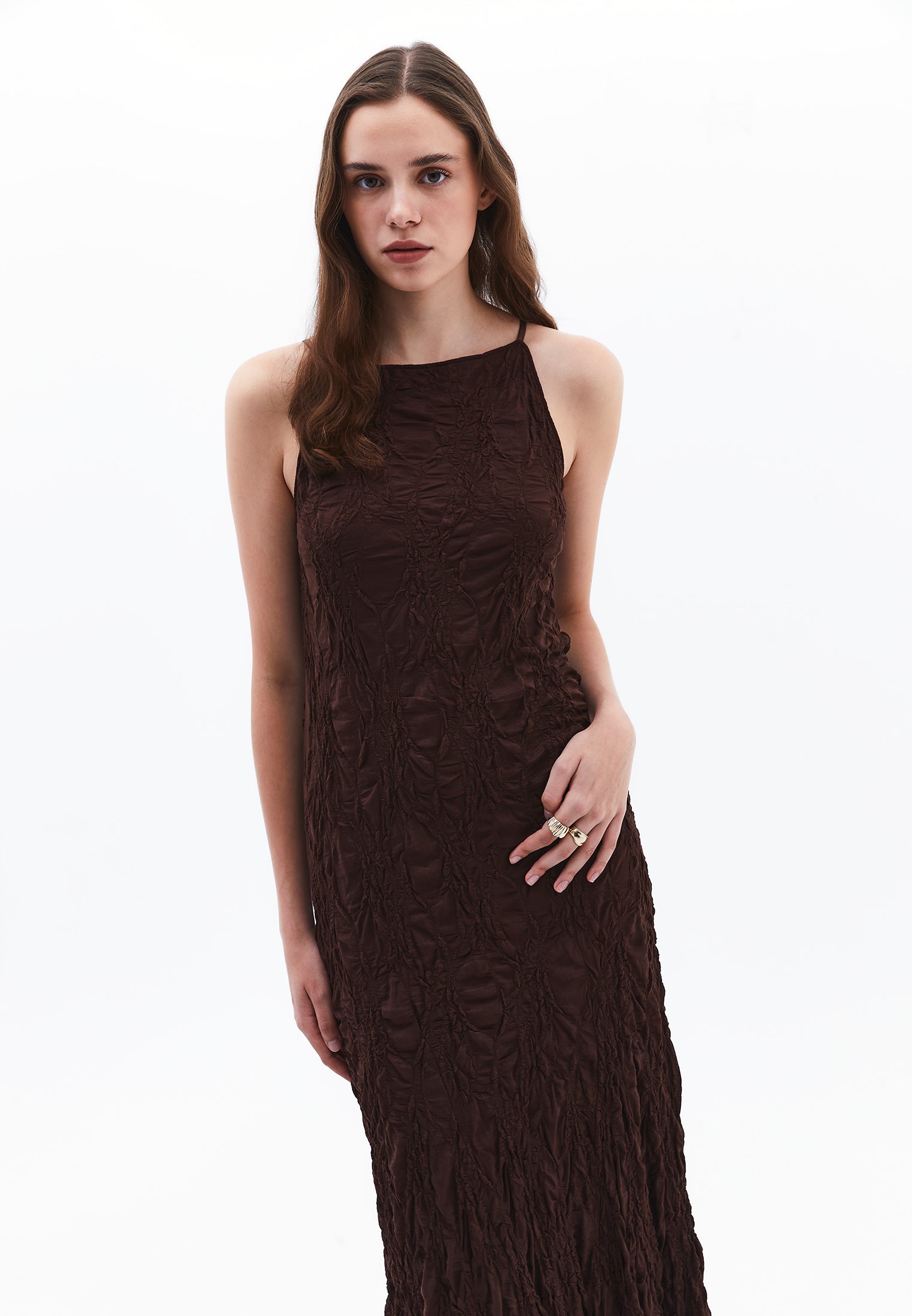 LACED LONG DRESS - CHICORY COFFEE