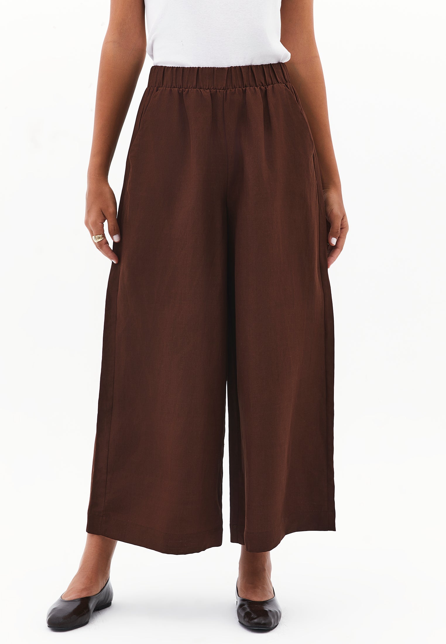 High waist wide leg pants - CHICORY COFFEE