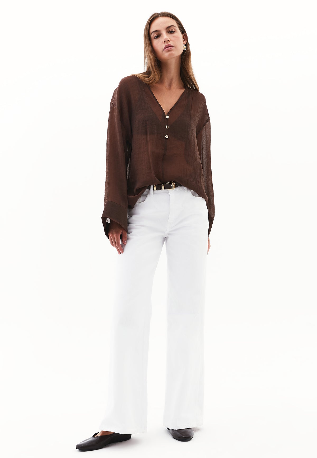 Tunic Blouse With Button Details - Brown