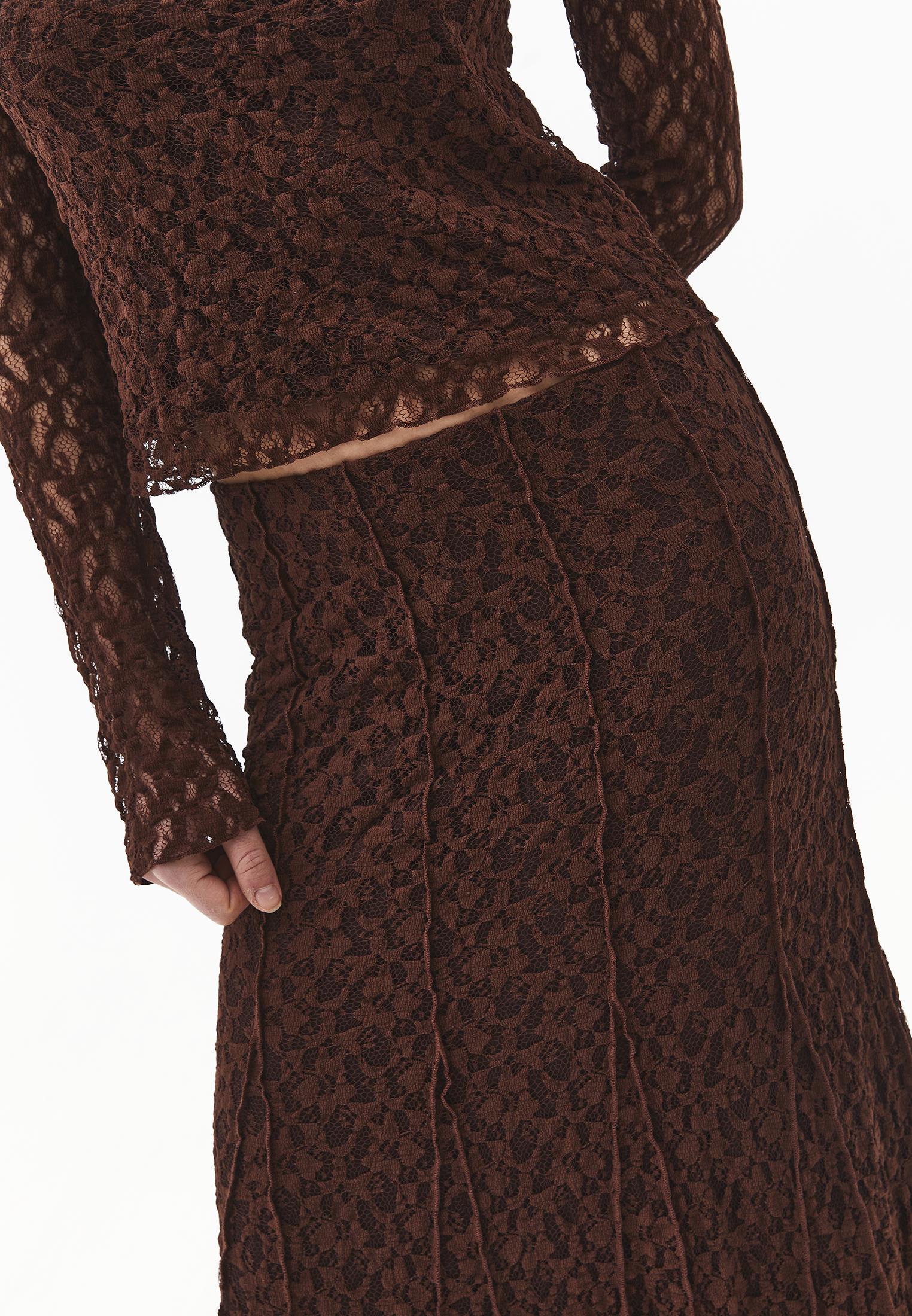 High Waist Flared Long Skirt - CHICORY COFFEE