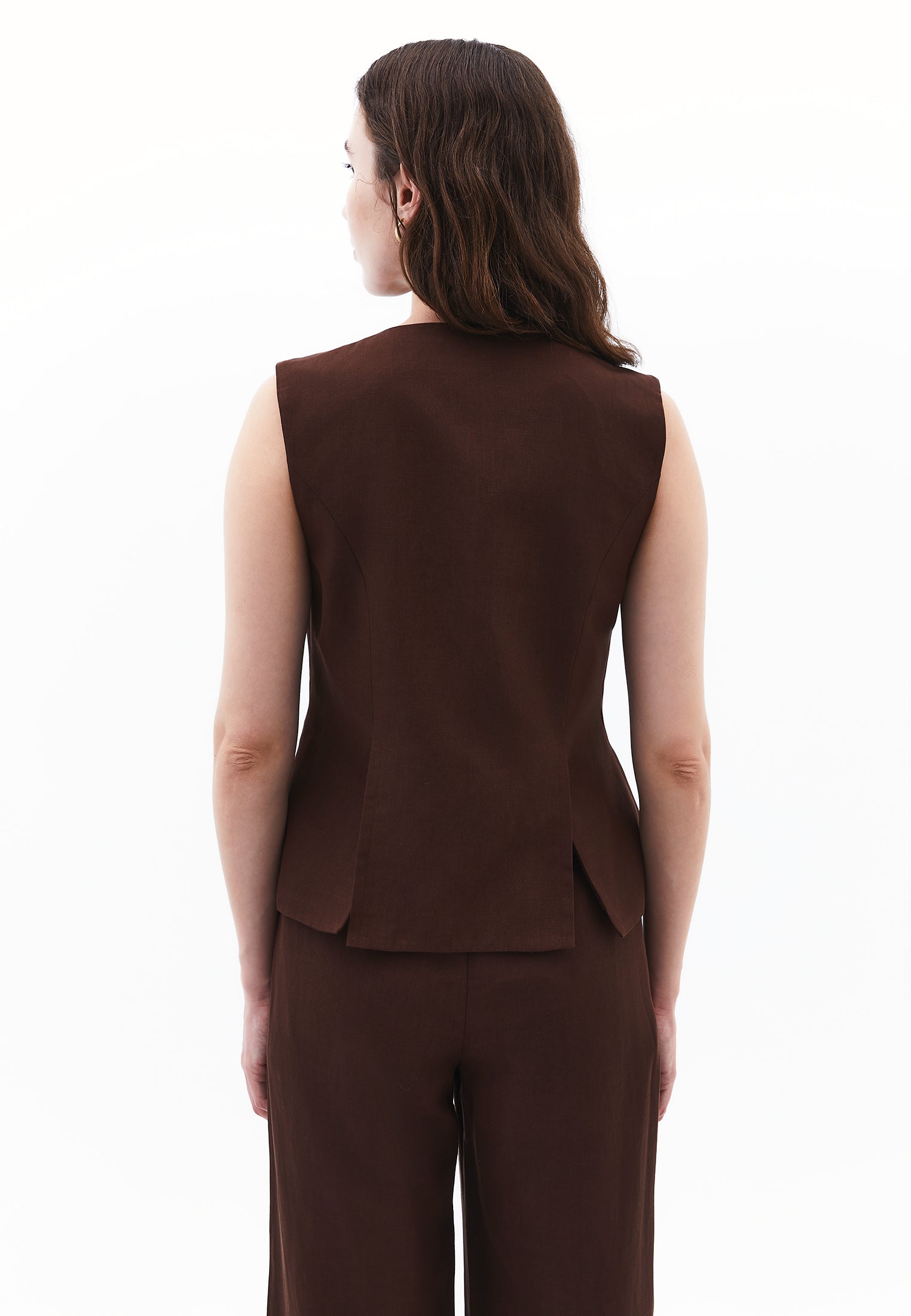 Sleeveless Vest With Button Details - CHICORY COFFEE