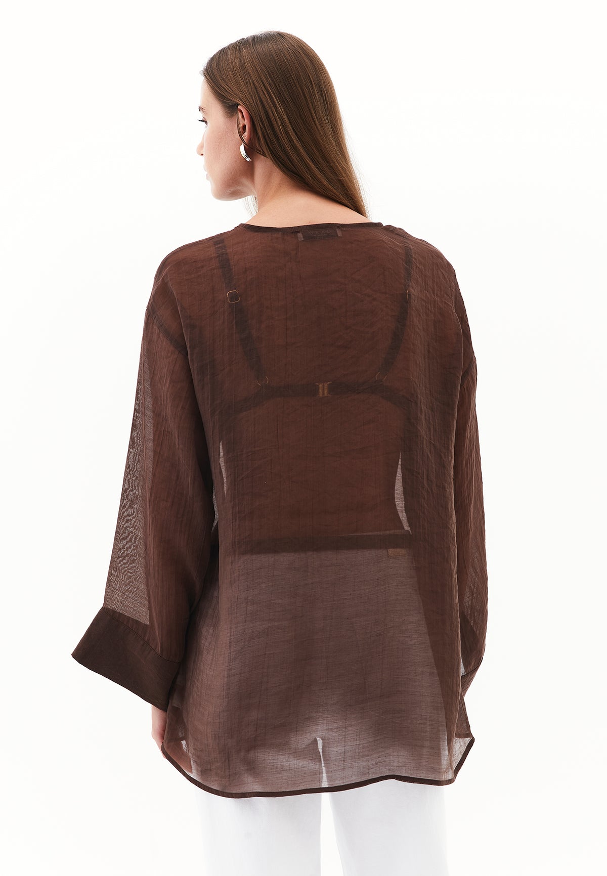 Tunic Blouse With Button Details - Brown