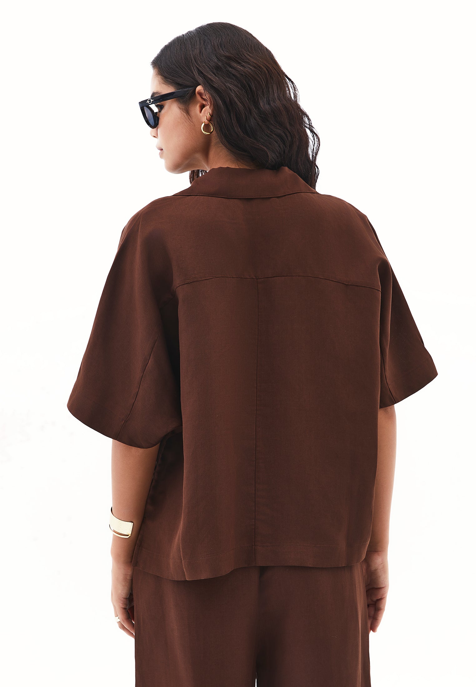 Polo neck oversize blouse - CHICORY COFFEE