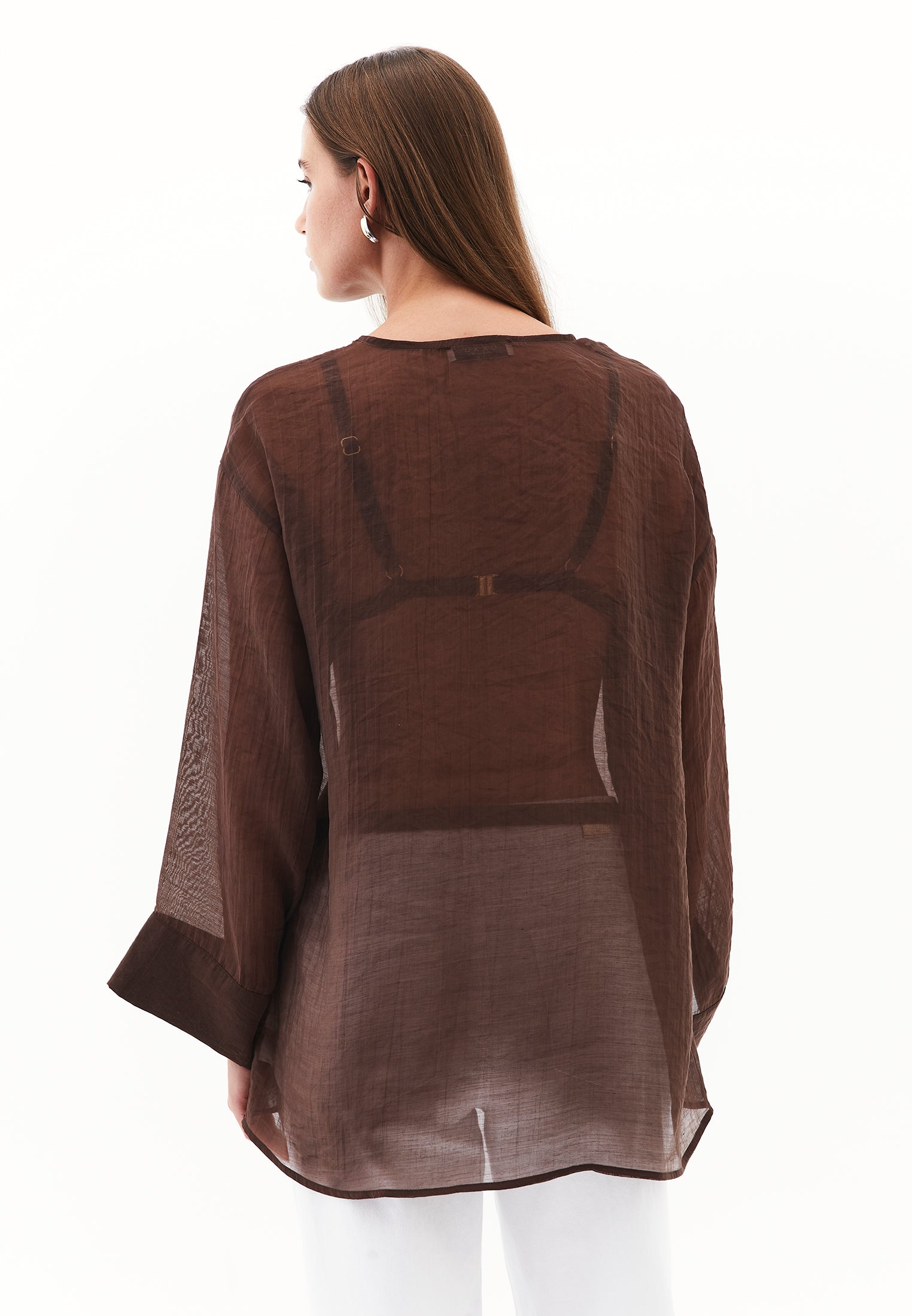 Button detailed tunic blouse - CHICORY COFFEE