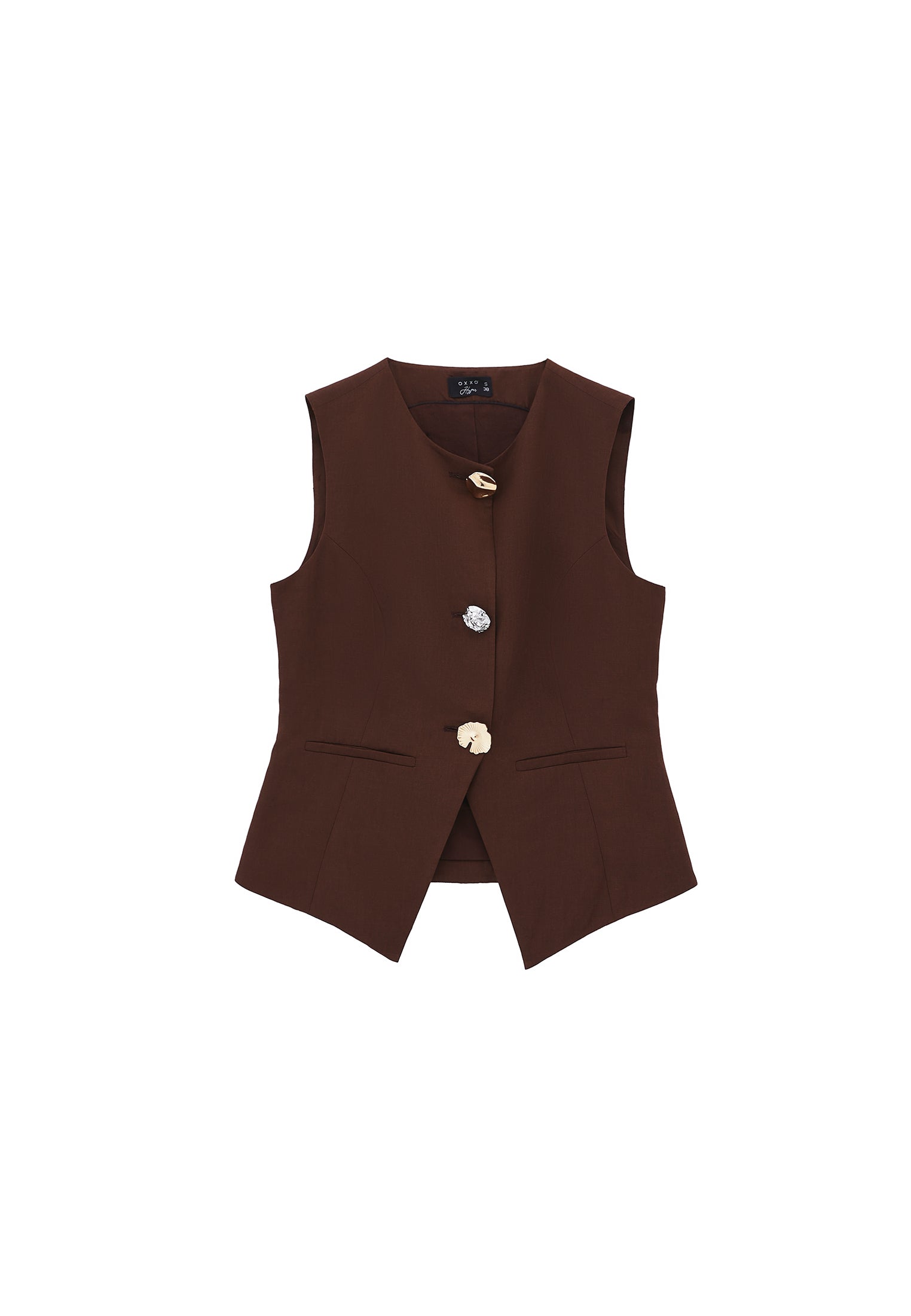 Sleeveless Vest With Button Details - CHICORY COFFEE