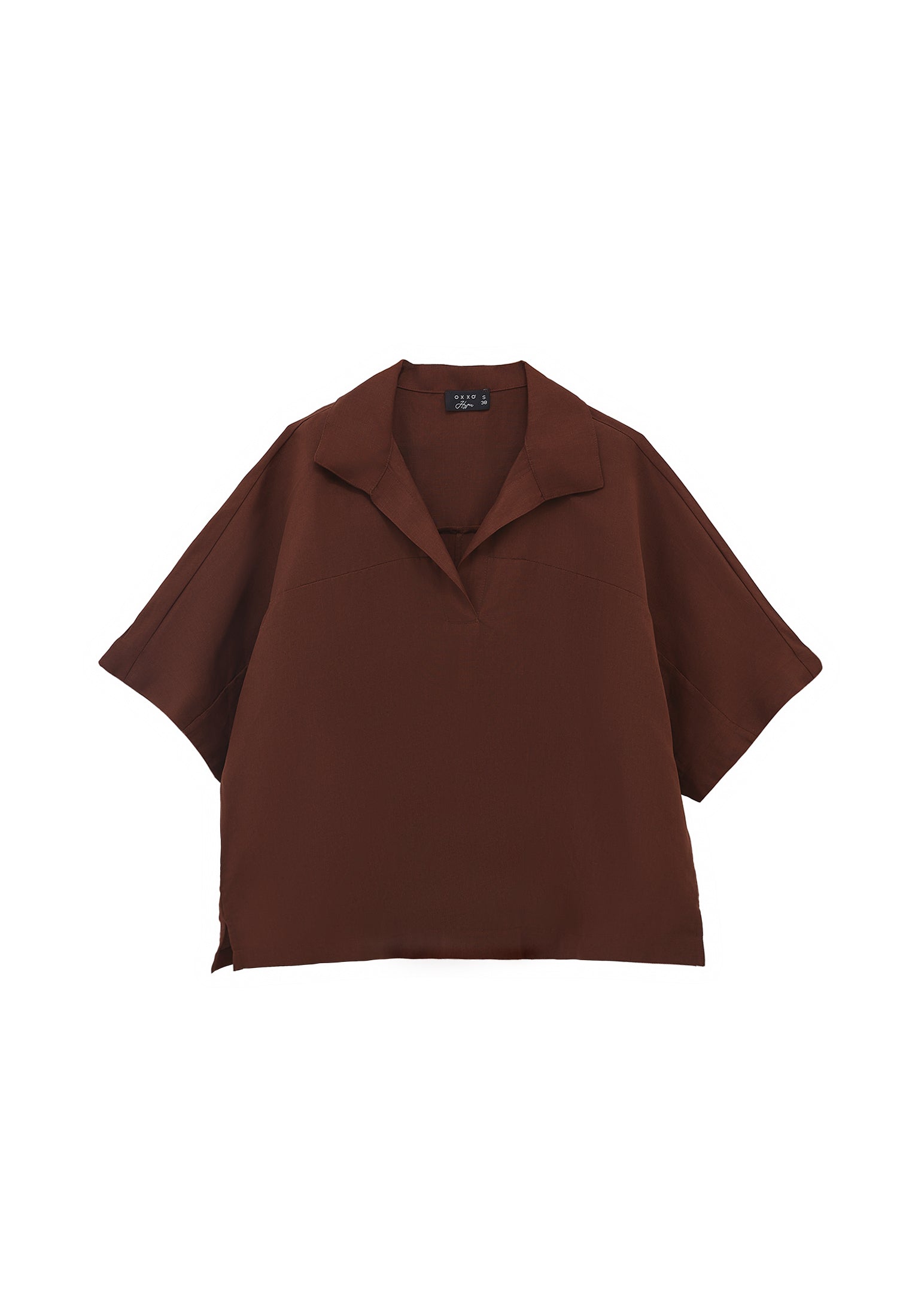Polo neck oversize blouse - CHICORY COFFEE
