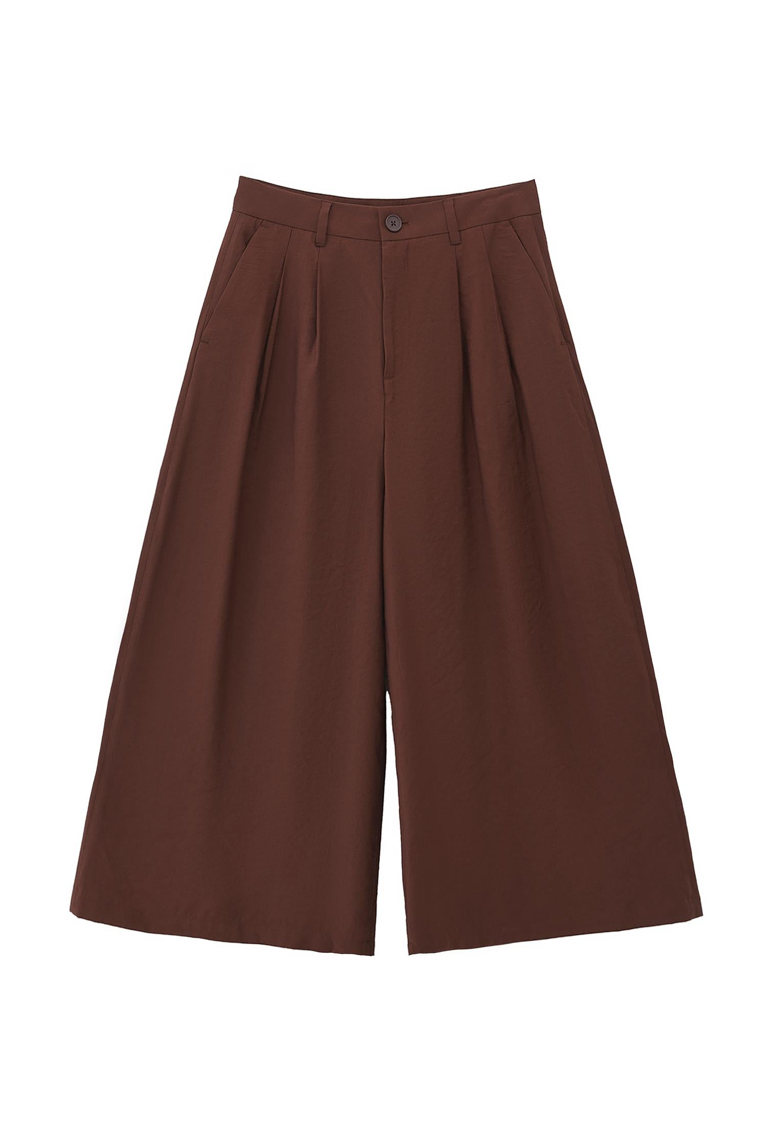 High Waist Wide Leg Pants - CHICORY COFFEE