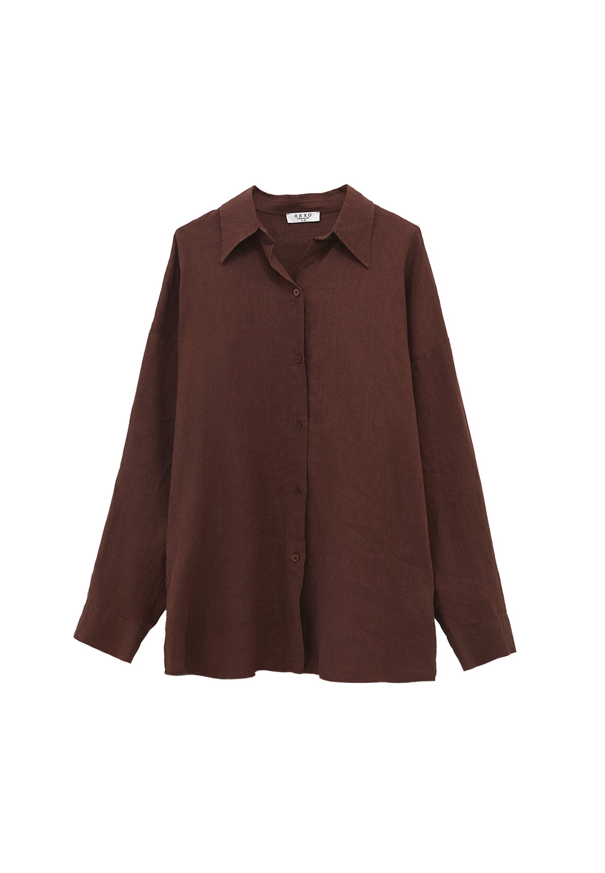 Linen Shirt With Large Fit And Buttons - Brown