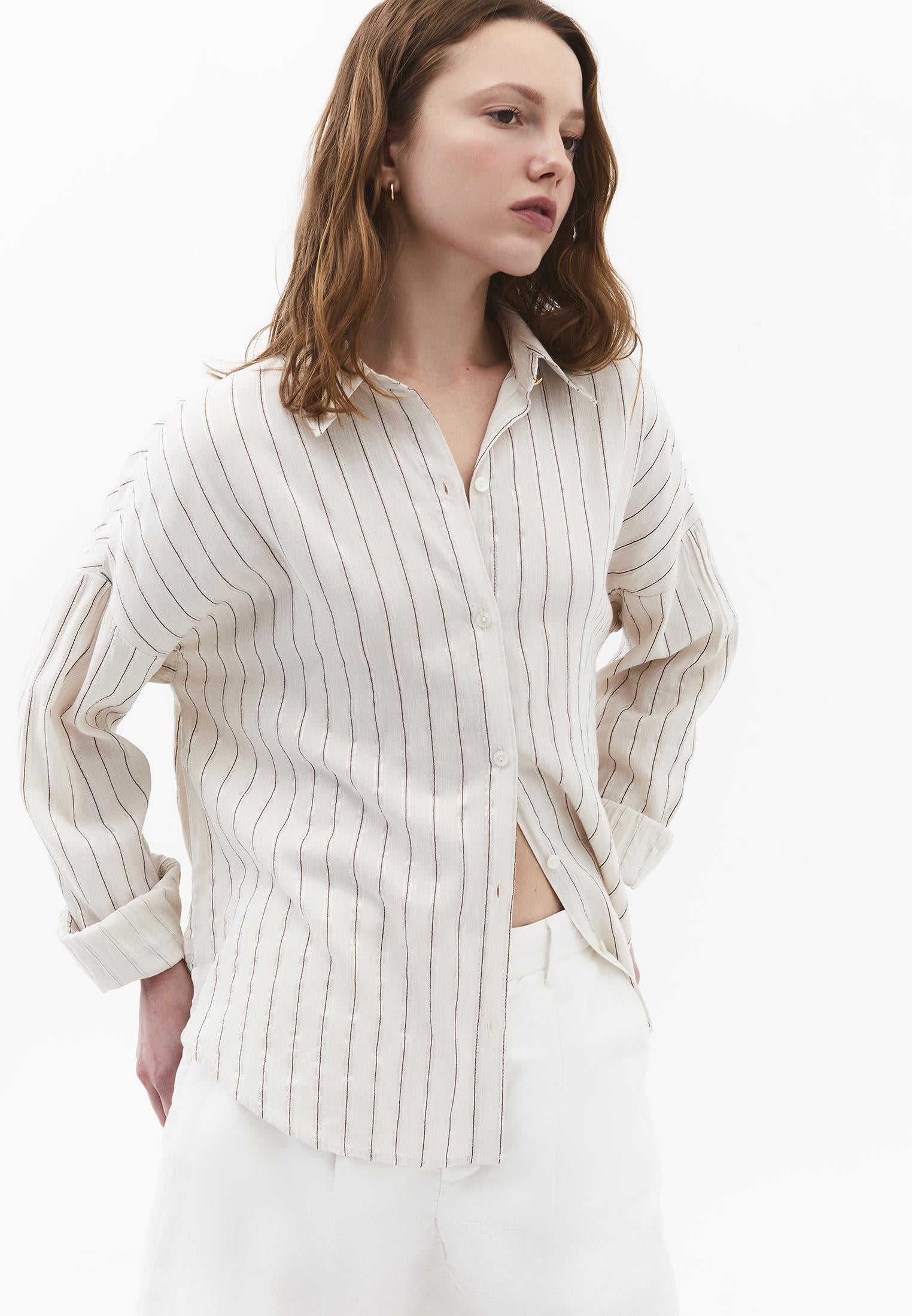 Striped Button Detailed Oversize Shirt - CHICORY STRIPE