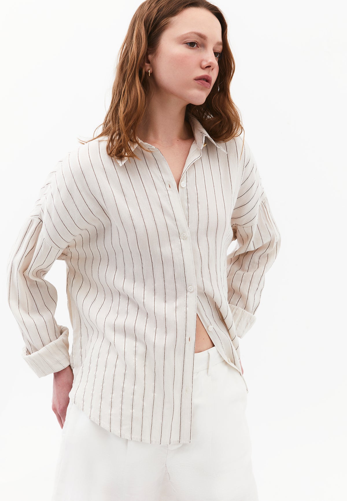 Striped Button Detailed Oversize Shirt - CHICORY STRIPE