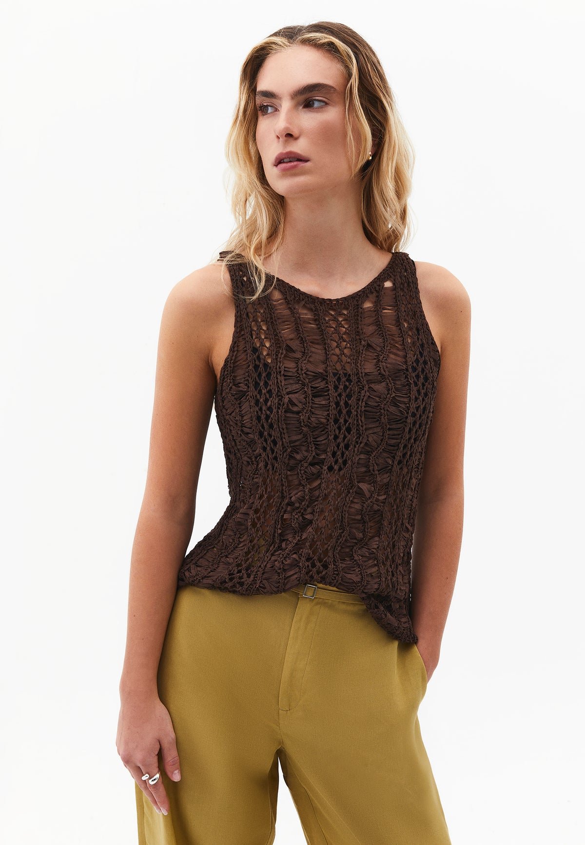 Sleeveless Ajour Tank Top - Brown