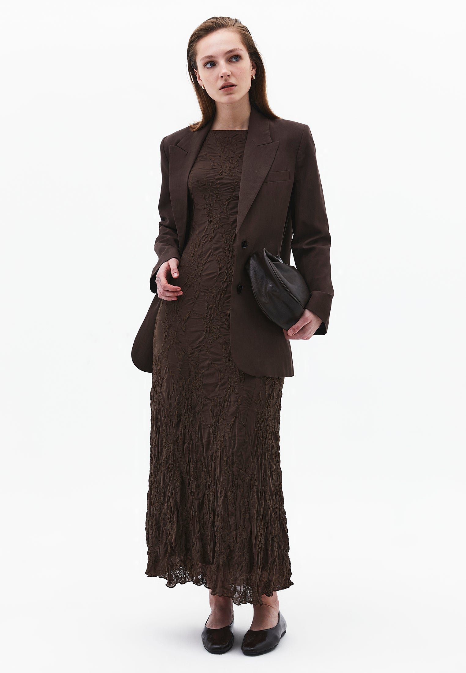 Sleeveless Long Dress With Crew Neck - CHOCOLATE BROWN