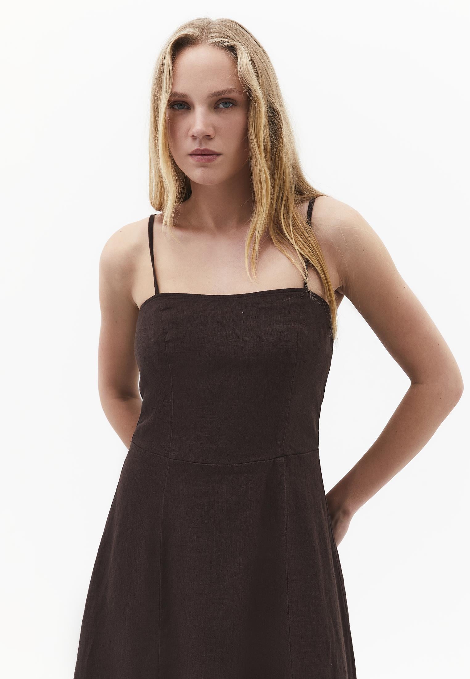 Midi Square Neck Strappy Dress - CHOCOLATE BROWN