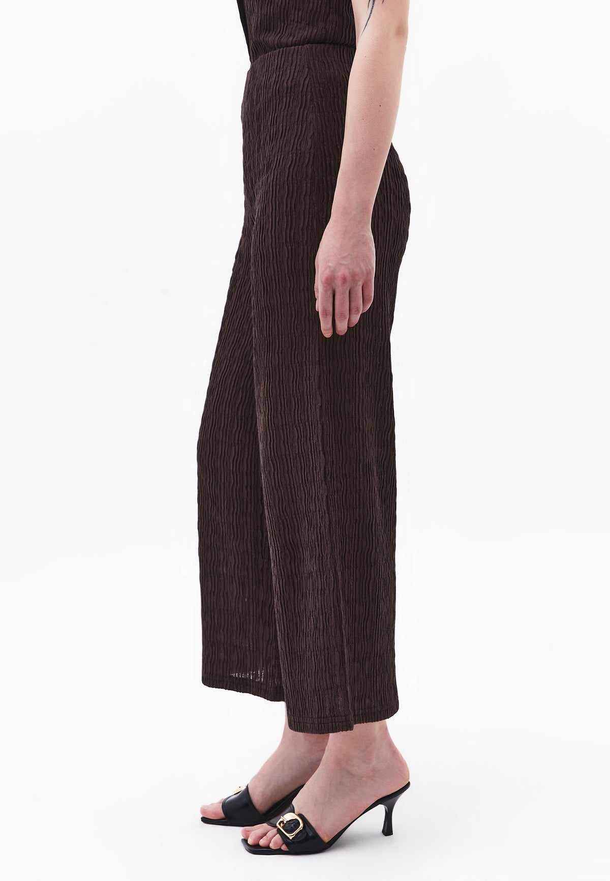 Wide Leg Midi Culotte Pants - Brown