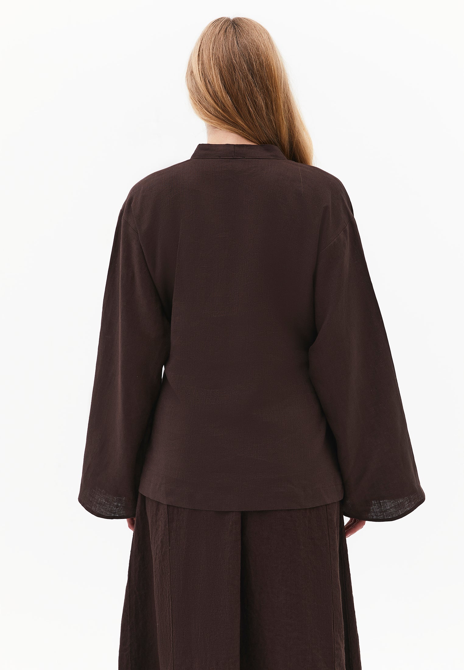 Oversize Jacket With Buckle Detail And Tie - CHOCOLATE BROWN