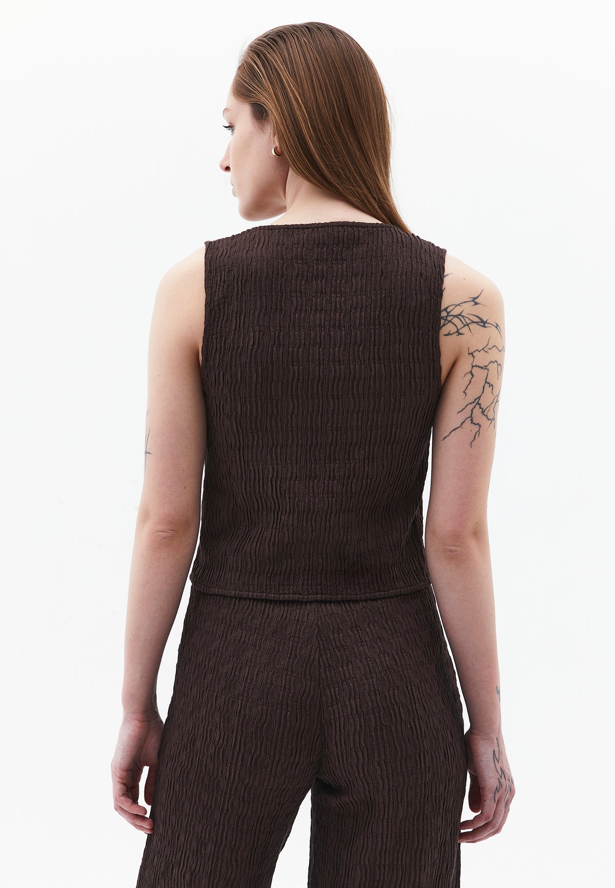 V Neck Closed Form Vest - Brown