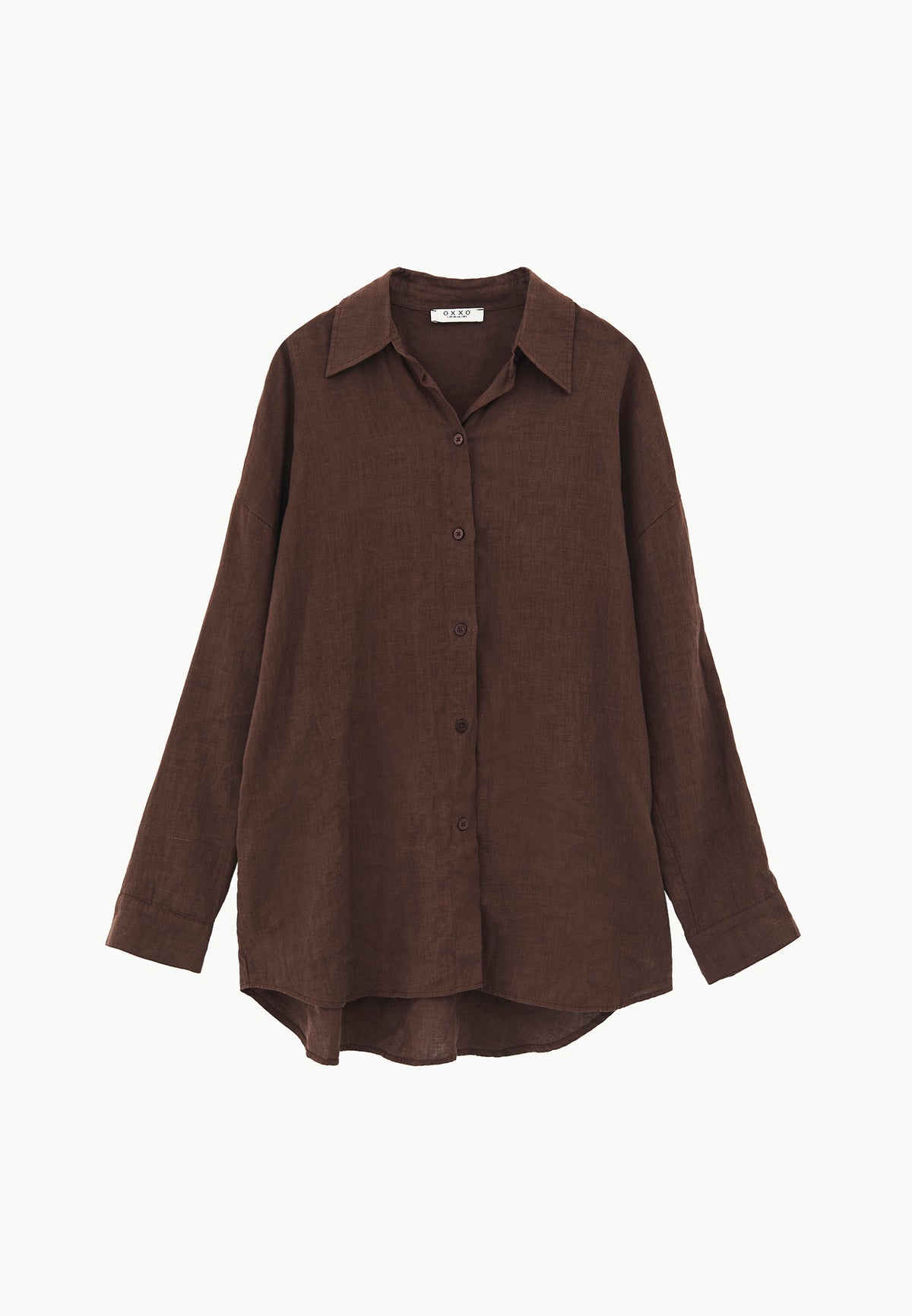 Oversize Shirt Collar Long Shirt - Brown