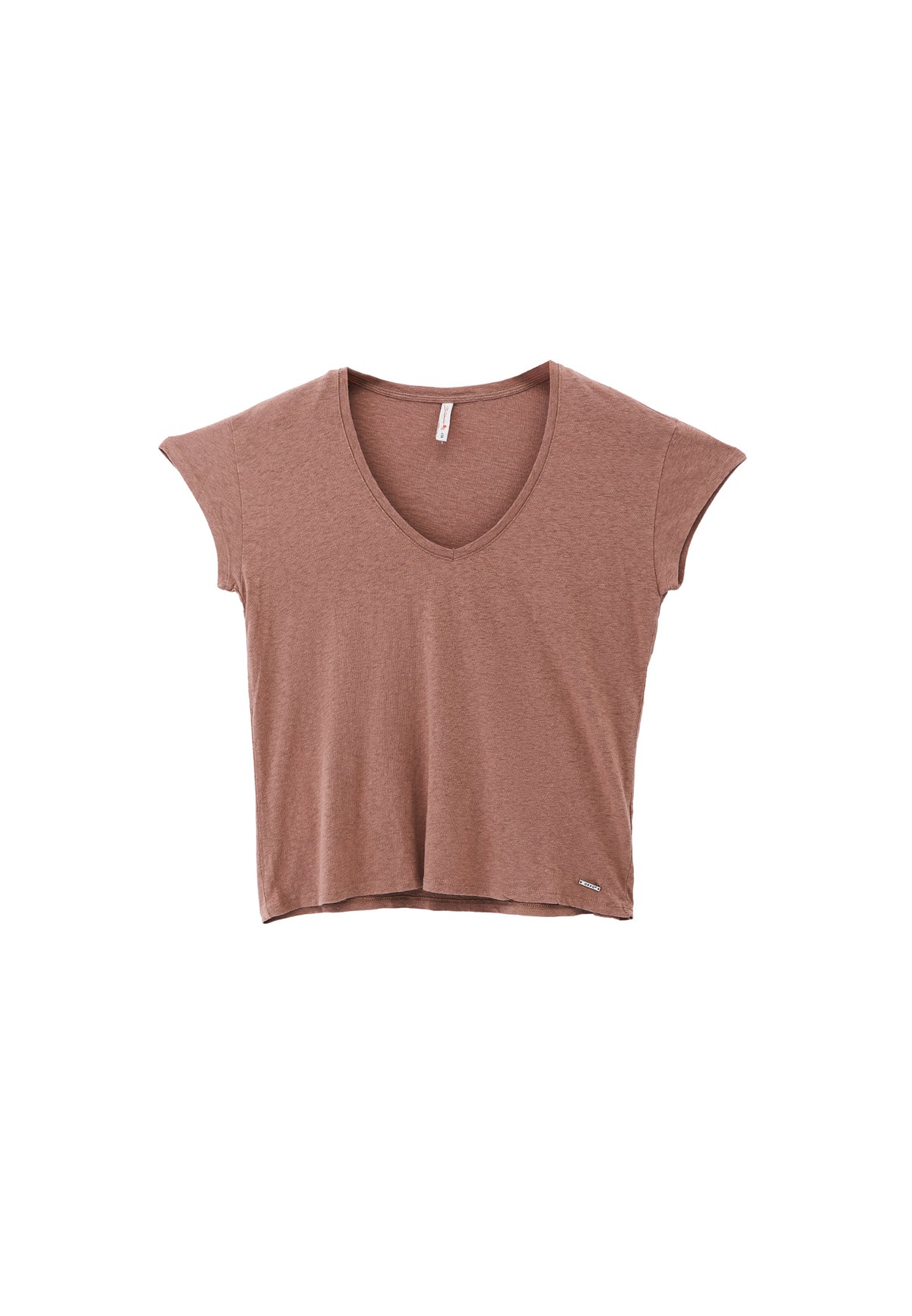 V Neck Linen T-Shirt - CHOCOLATE MALT