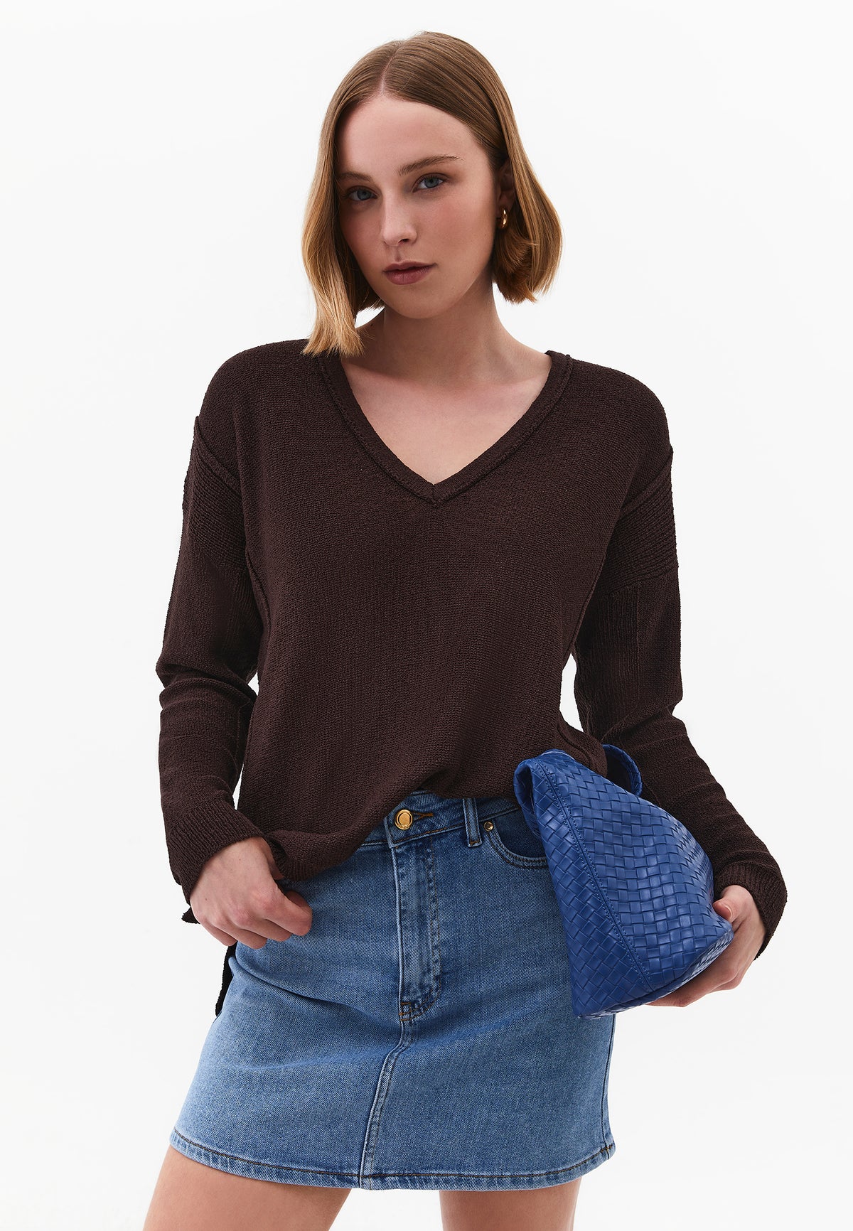 Oversize Tunic Sweater V Neck - CHOCOLATE PLUM