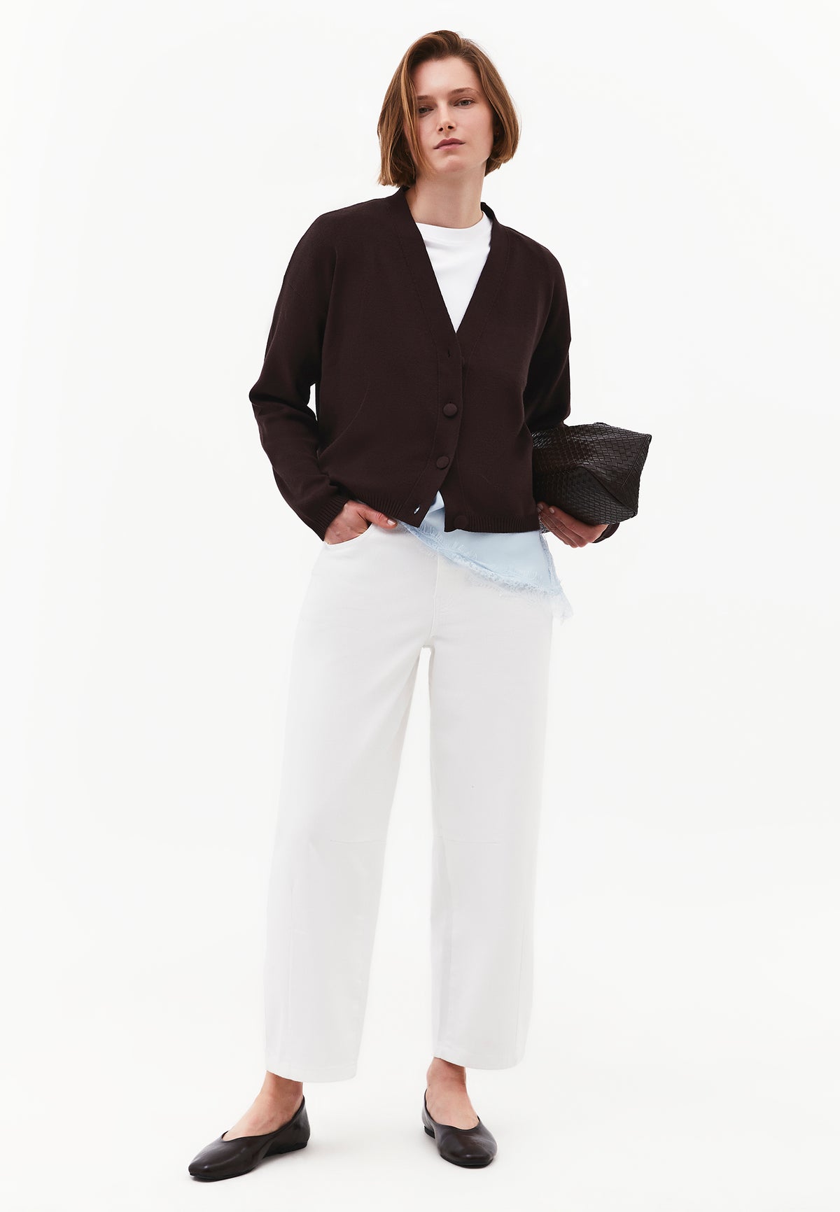 V-Neck Long Sleeve Cardigan - Brown