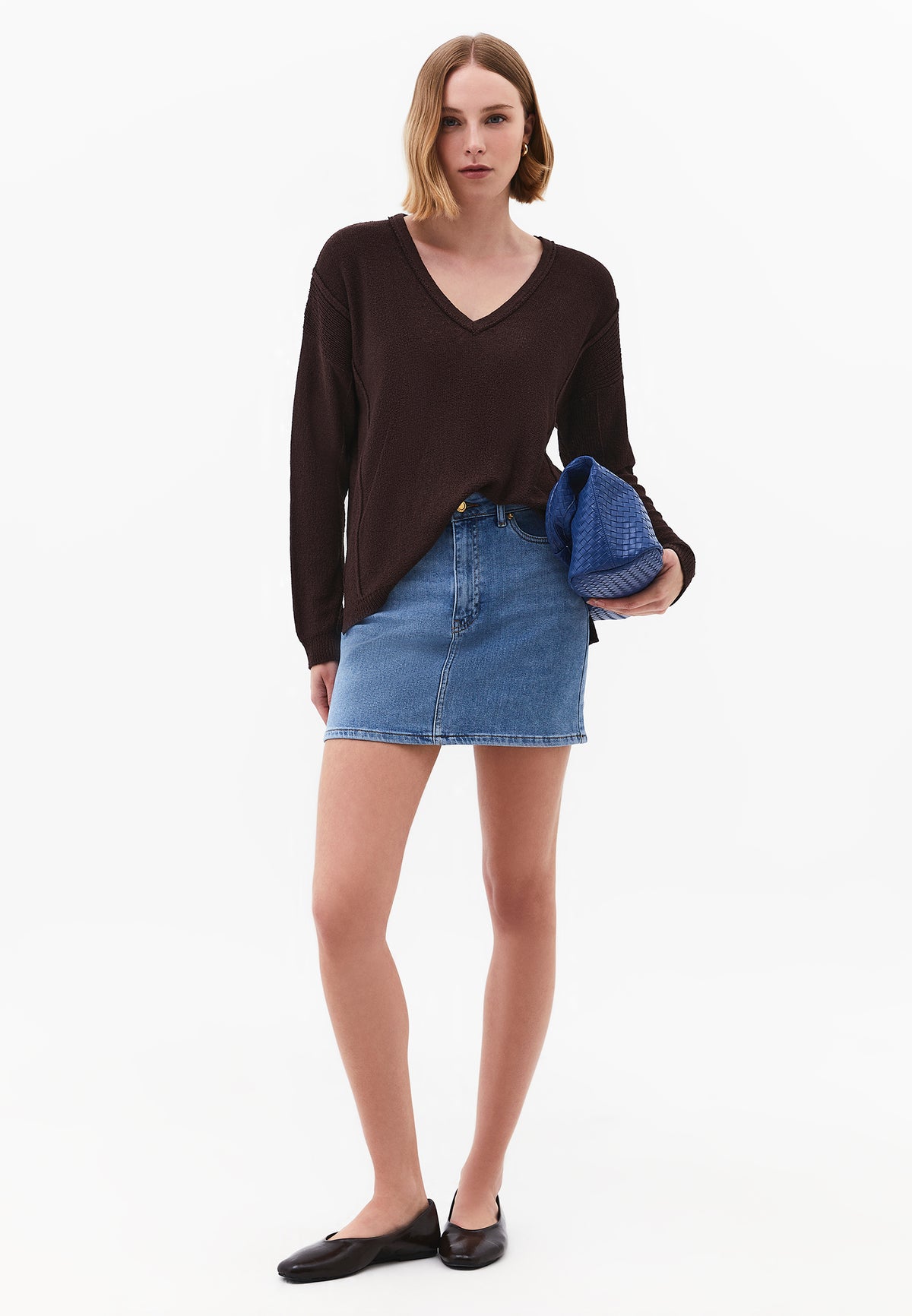 Oversize Tunic Sweater V Neck - CHOCOLATE PLUM