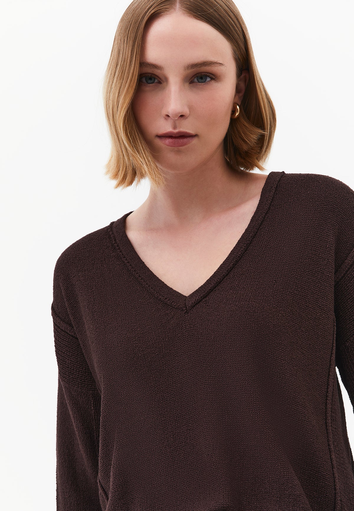 Oversize Tunic Sweater V Neck - CHOCOLATE PLUM