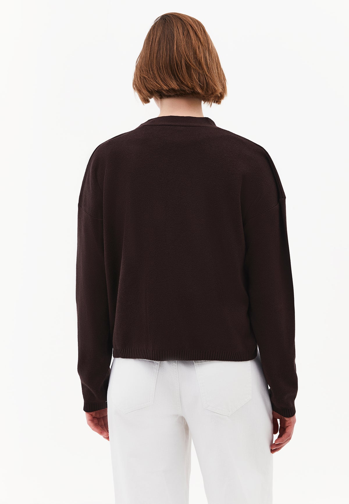 V-Neck Long Sleeve Cardigan - Brown