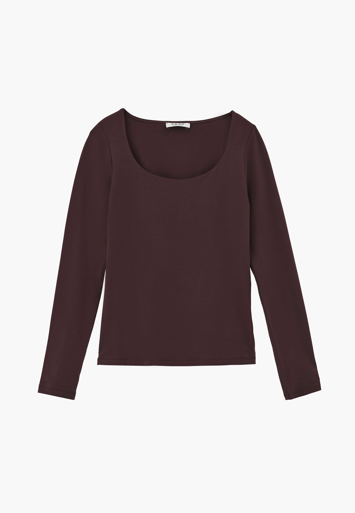 Long Sleeve U Neck Bodycon T-Shirt - Brown