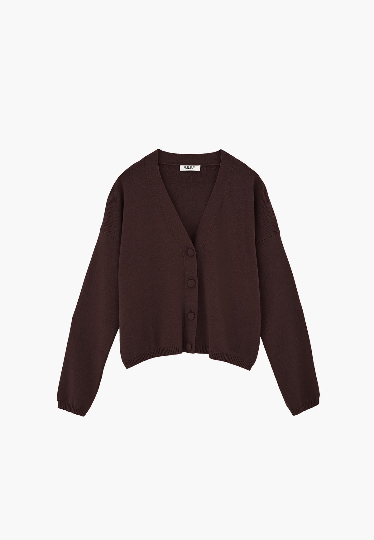 V-Neck Long Sleeve Cardigan - Brown