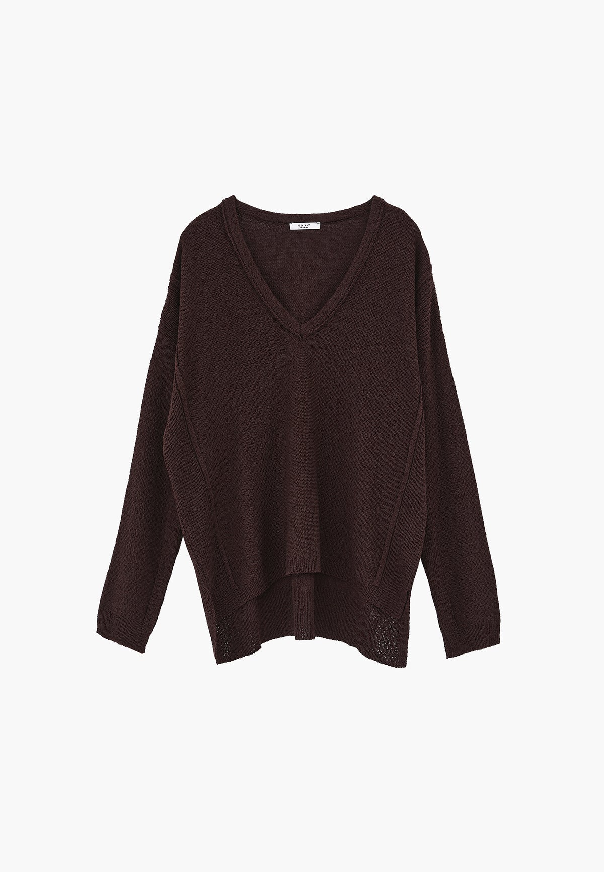 Oversize Tunic Sweater V Neck - CHOCOLATE PLUM