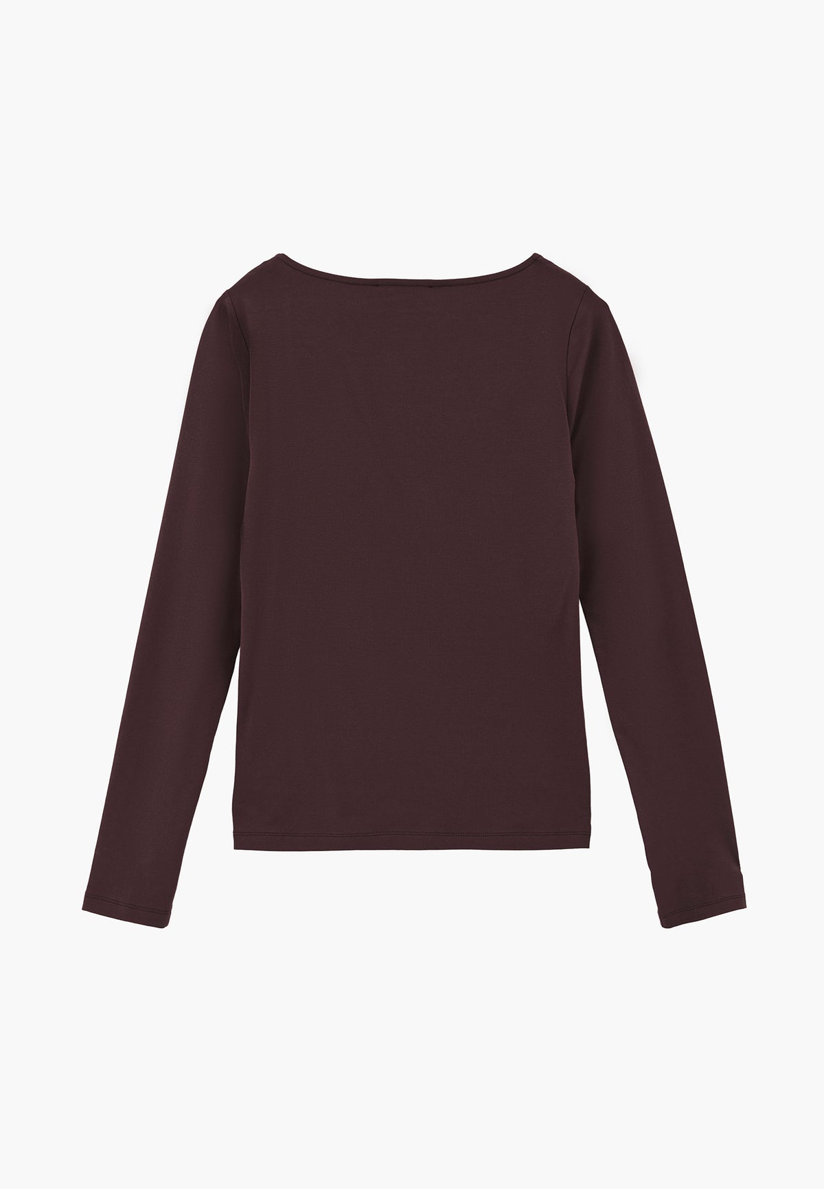 Long Sleeve U Neck Bodycon T-Shirt - Brown