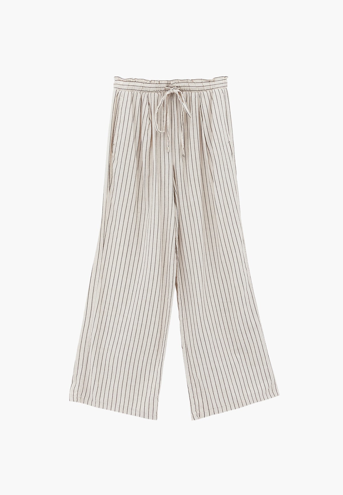 High Waist Wide Leg Pleated Pants - CHOCOLATE STRIPE