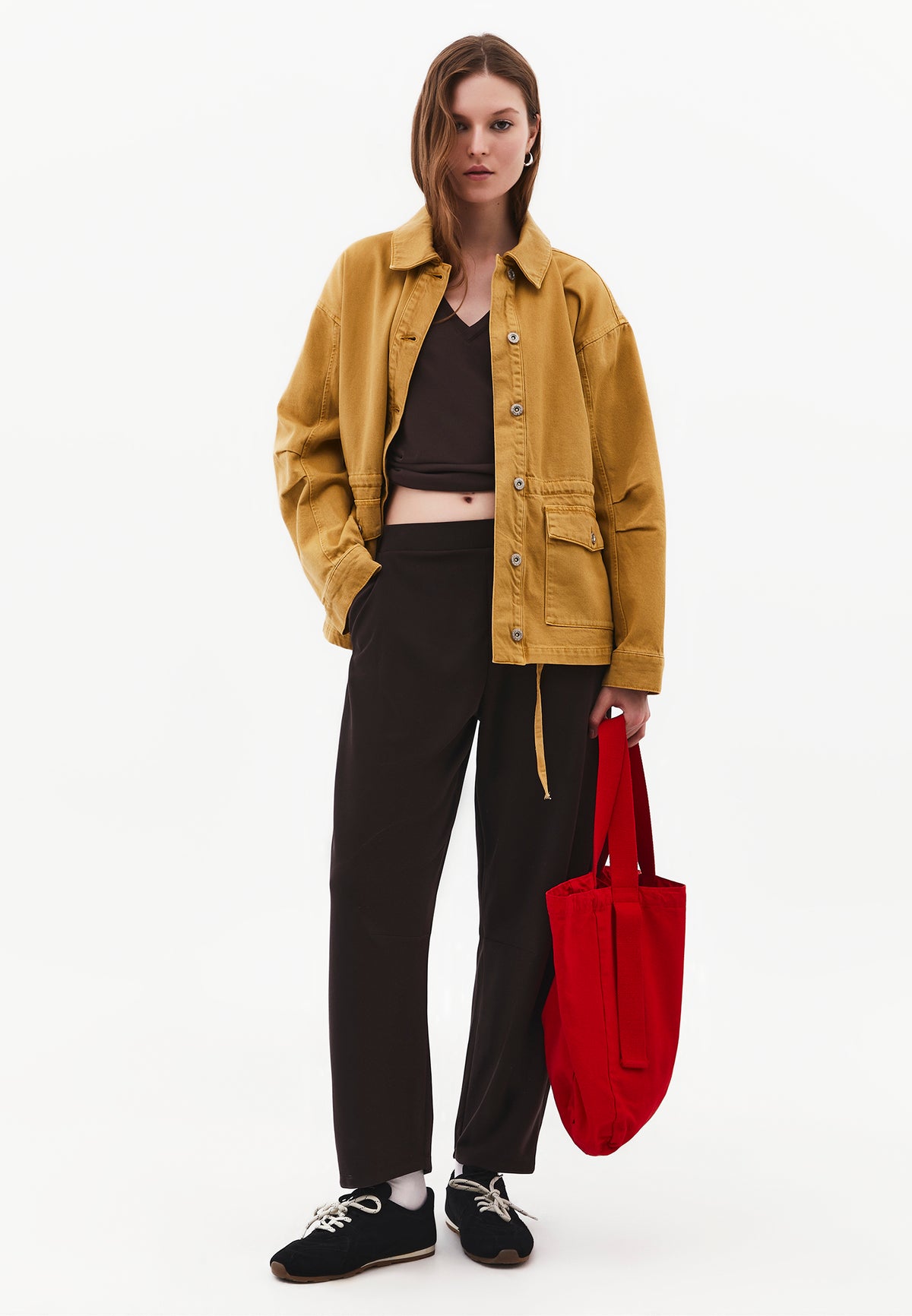 Women's High Waist Barrel Leg Trousers With Pocket Details - CHOCOLATE TORTE
